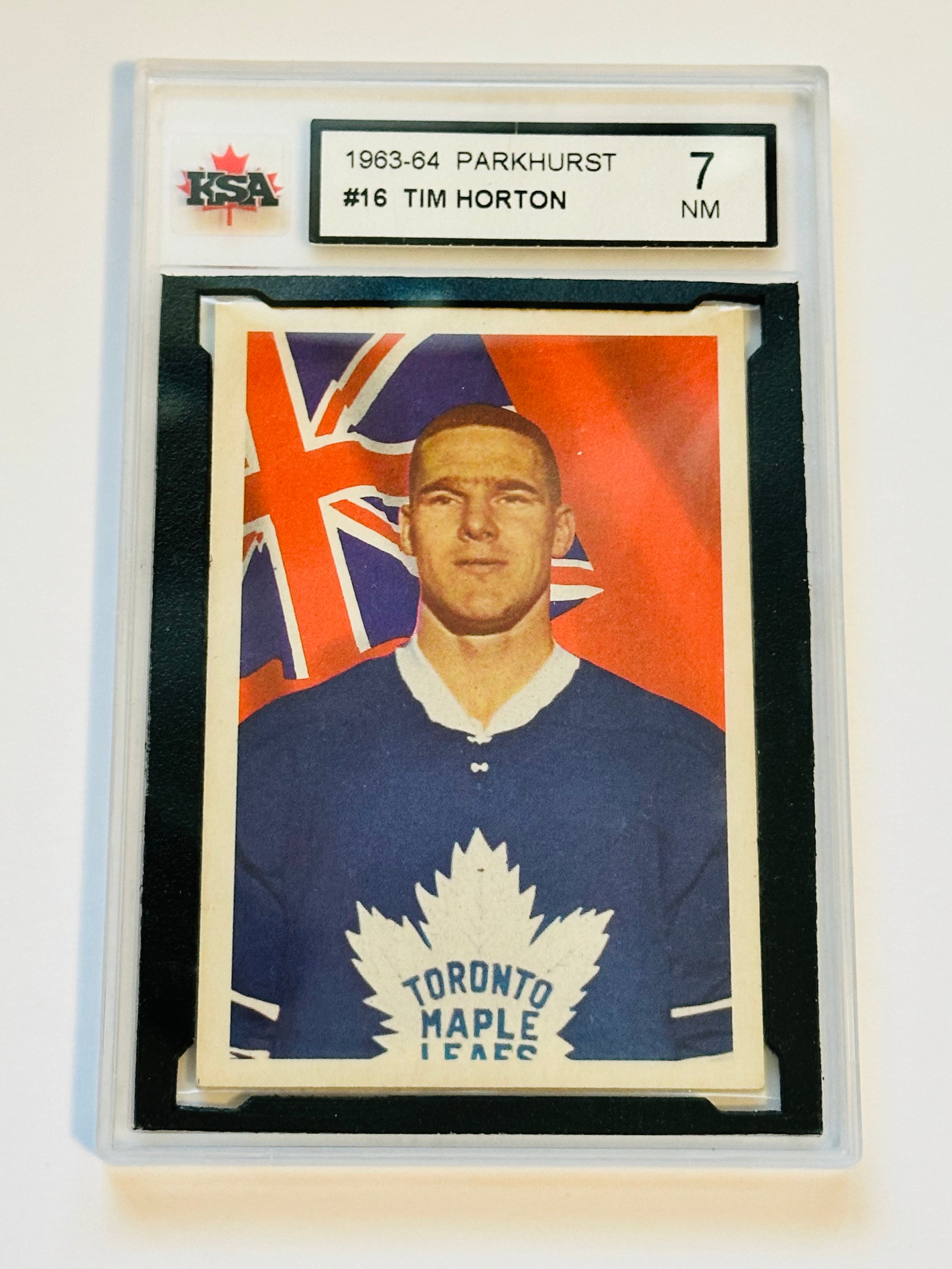 1963-64 Parkhurst Tim Horton Rare KSA 7 High Graded Vintage Hockey Card - Perfect for Collectors, Sports Memorabilia Displays & Investment