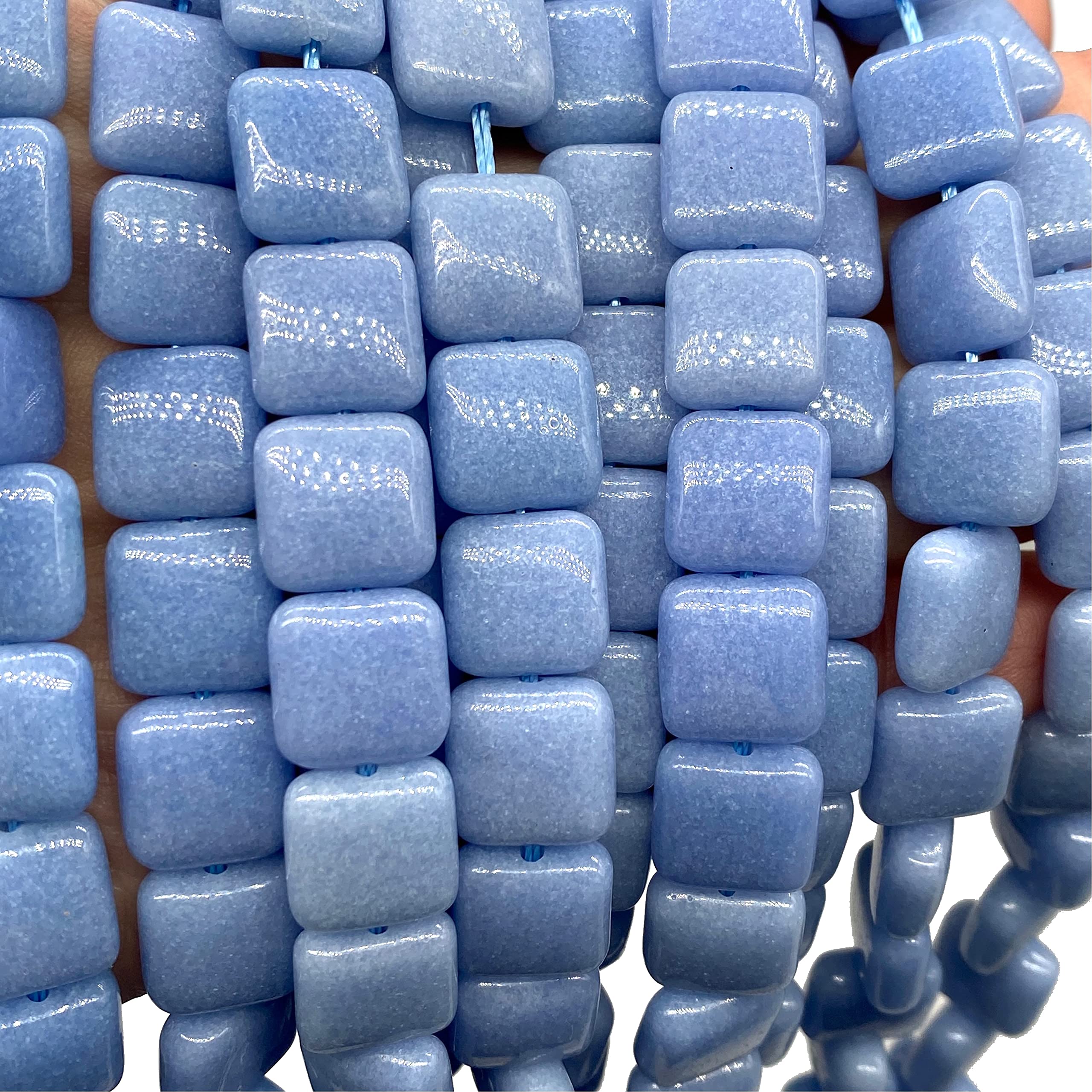 ABCGEMS Glow in The Dark Mexican Blue Aragonite Beads (Cave Calcite) - Rare 12mm Smooth Square Crystal Beads for Chakra Healing, DIY Jewelry Making - Perfect for Bracelets, Necklaces & Rings - Ideal for Meditation, Energy Work & Spiritual Gifts