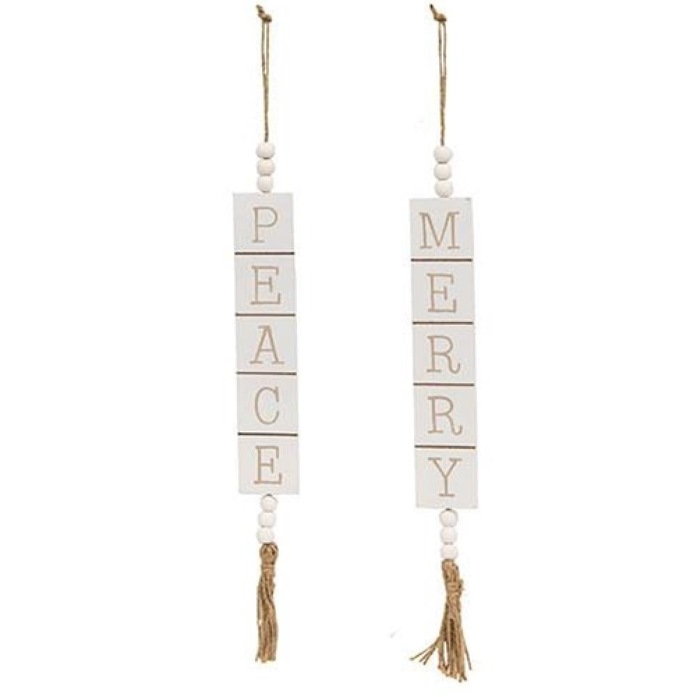 Peace & Merry Wooden Tile Hangers - 2 Pack Christmas Decorations for Home, Wall & Door - Perfect for Holiday Season, Xmas Tree Ornaments & Festive Gift Giving