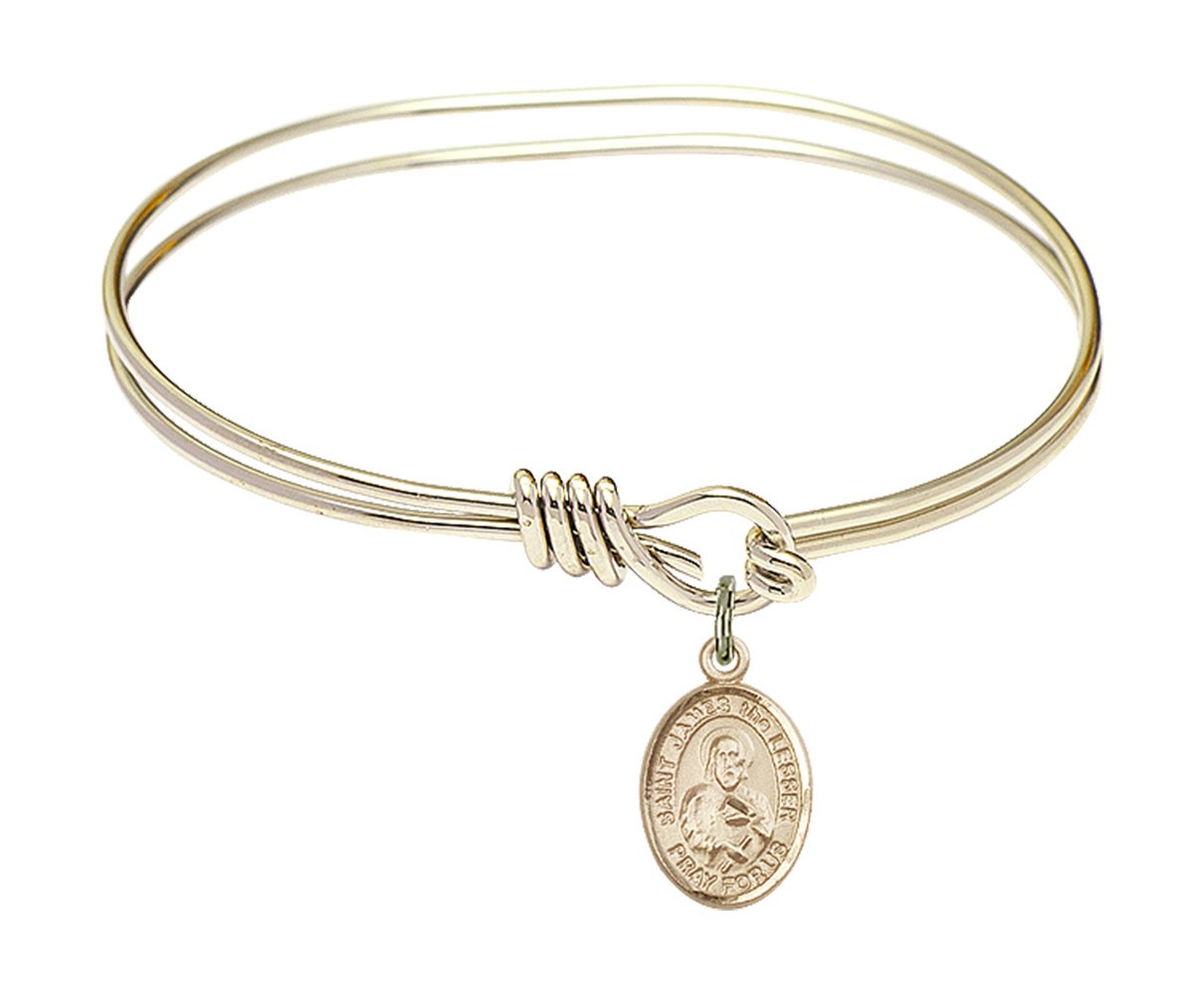 5 3/4 Inch Oval Eye Hook Bangle Bracelet with St. James the Lesser Charm - Elegant Religious Jewelry for Women, Perfect for Church, Weddings & Daily Wear