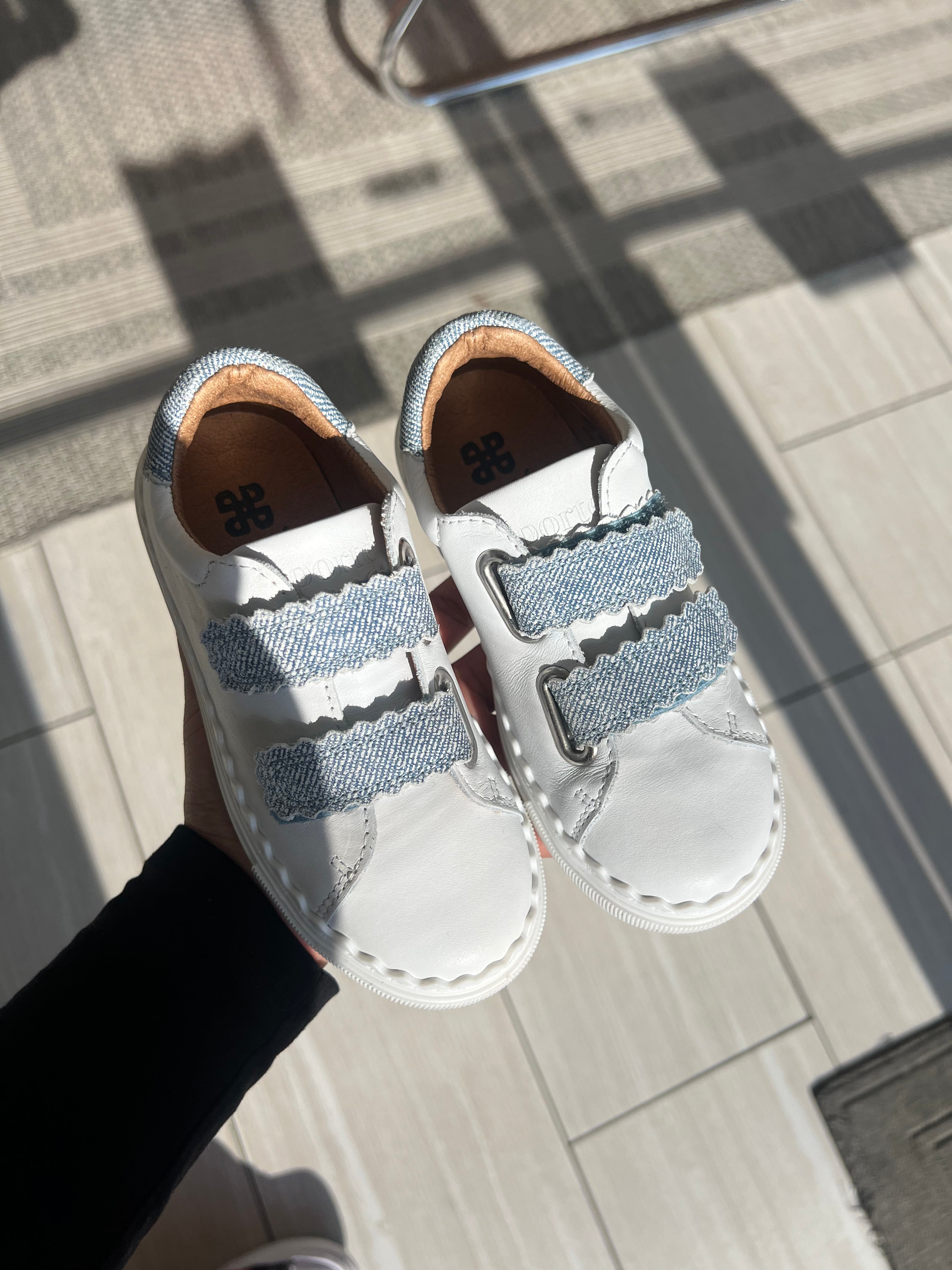 Porte Scalloped Denim Velcro Sneakers for Women - Comfortable Casual Shoes for Walking, Running & Everyday Wear - Trendy Fashion Sneakers for Outfits & Street Style