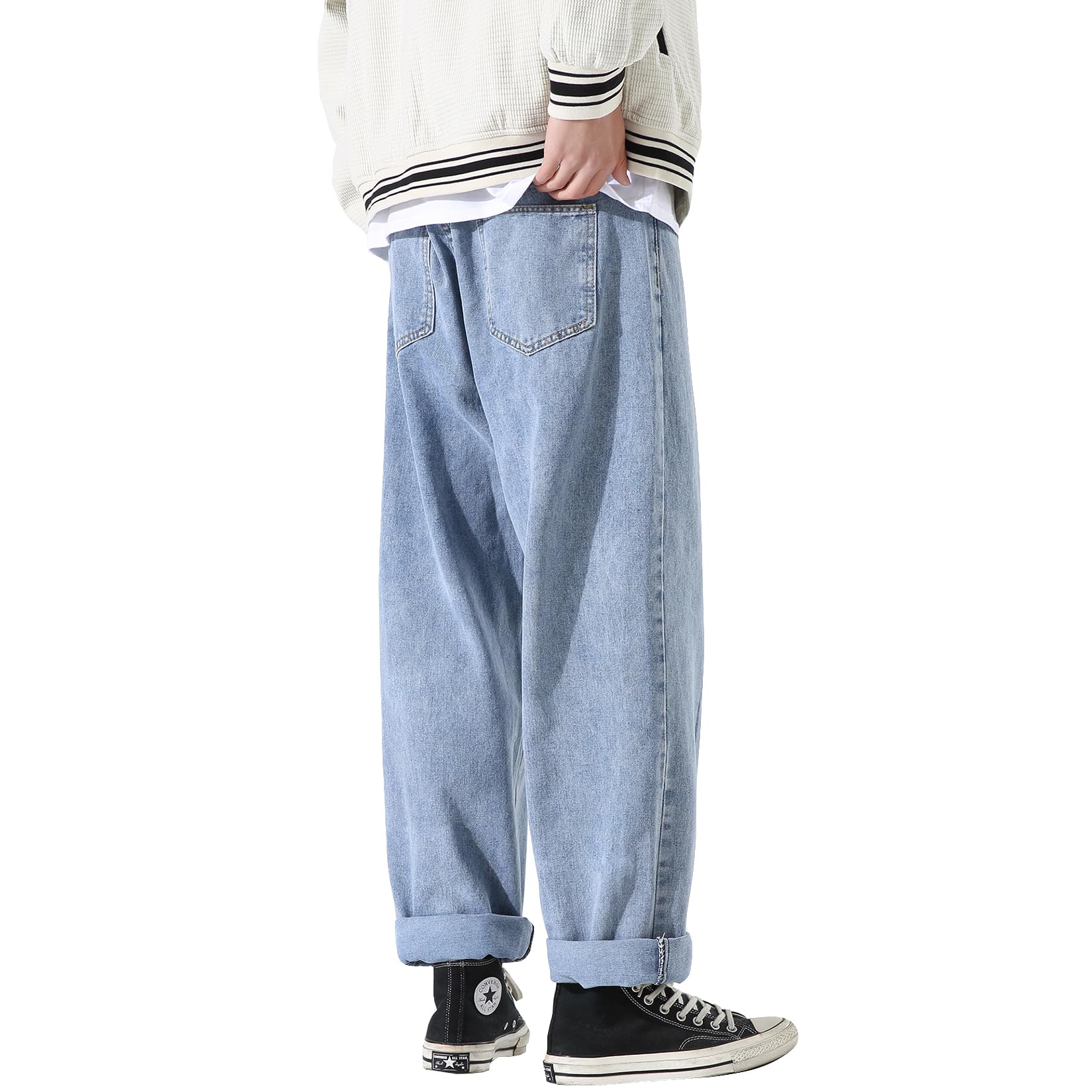 DOSLAVIDA Men's Work Jeans - Casual Hip Hop Cargo Pants, Loose Fit Straight Wide Leg Cotton Denim with Zipper | Durable & Comfortable for Work, Streetwear & Everyday Wear