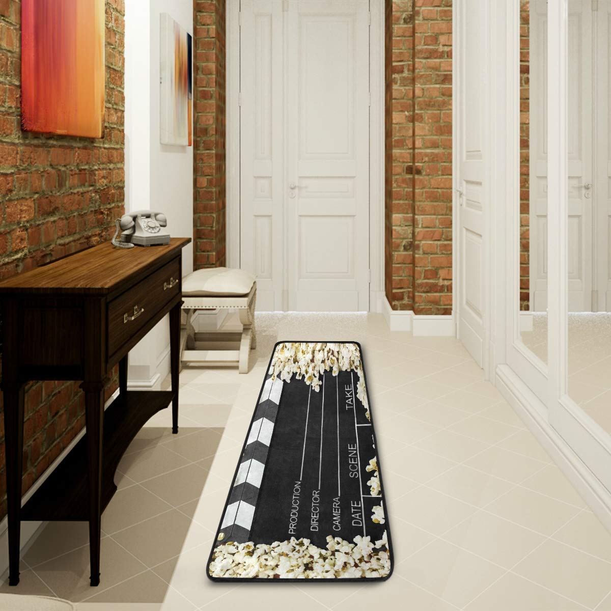 ALAZA Movie Clapboard Cinema Popcorn Collection Area Rug - 2' x 6' Non-Slip Floor Mat for Living Room, Bedroom, Kitchen - Perfect for Movie Nights, Home Theater Decor & Popcorn Lovers