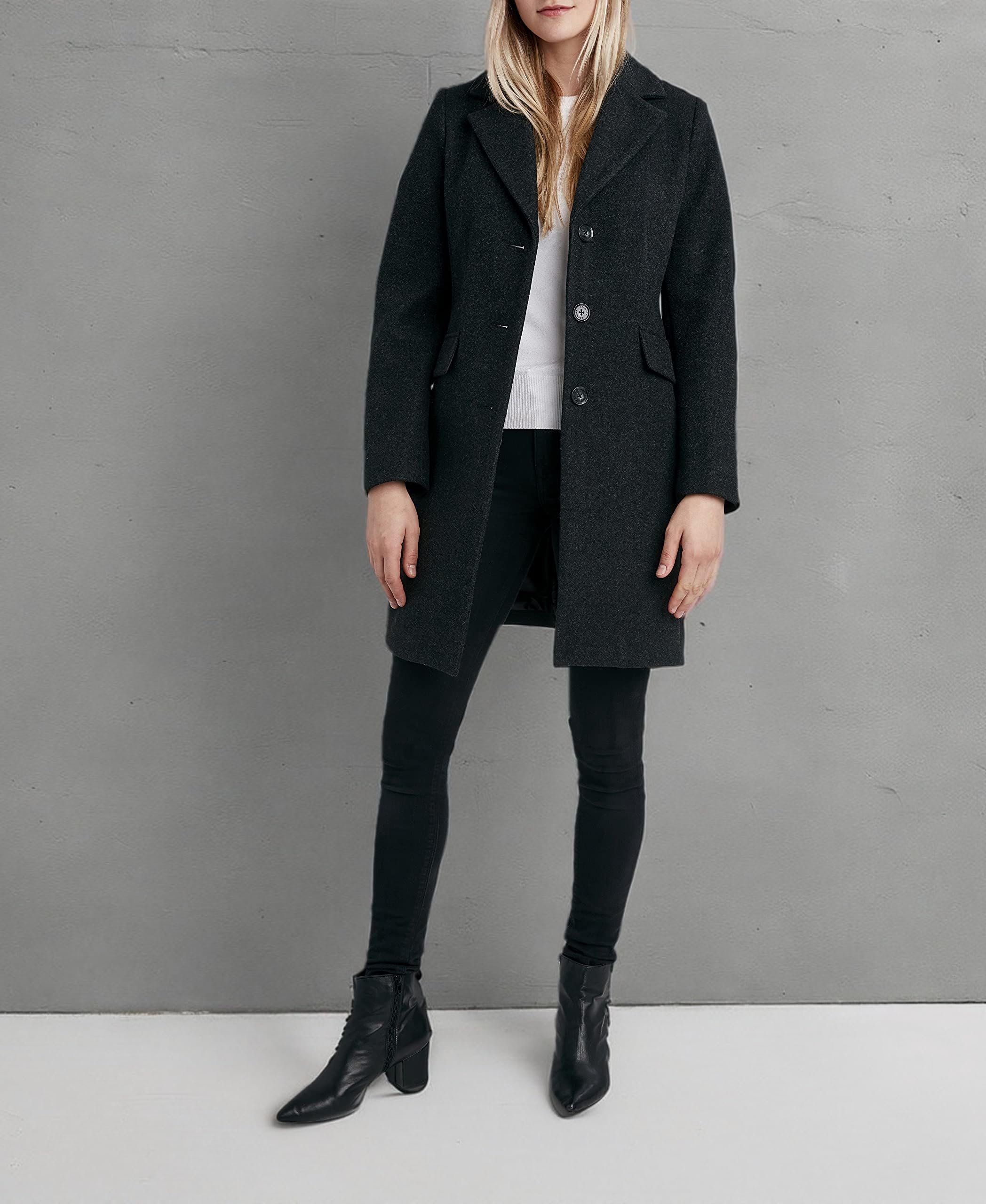 Shelli Segal Women's Faux Wool Coat with Notch Collar - Winter Warm Long Coat for Women, Perfect for Office, Dating and Outdoor Activities