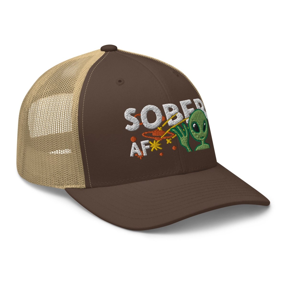 Galactic Sobriety Alien Embroidered Trucker Hat - Cool Novelty Baseball Cap for Men & Women - Perfect for Cosplay, Rave Parties & Streetwear Fashion