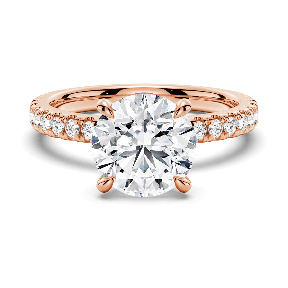 Pavé Band Round Moissanite Engagement Ring With Hidden Halo - Elegant Wedding Jewelry for Proposals, Anniversaries & Special Occasions