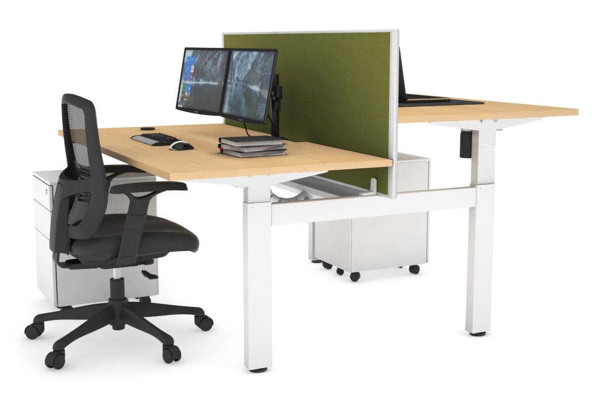 Adjustable Height 2-Person H Bench Workstation - White Frame (1200L x 800W) with Cable Management | Perfect for Office, Home Workspace & Collaborative Environments