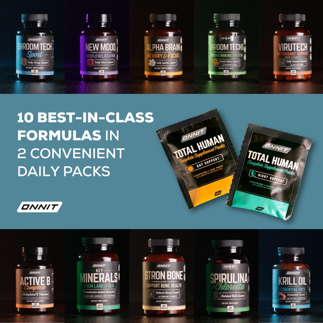 ONNIT Total Human Day & Night Vitamin Packs - Complete Multivitamin Supplement for Men & Women (30-Day Supply) - Supports Energy, Focus & Recovery for Active Lifestyles