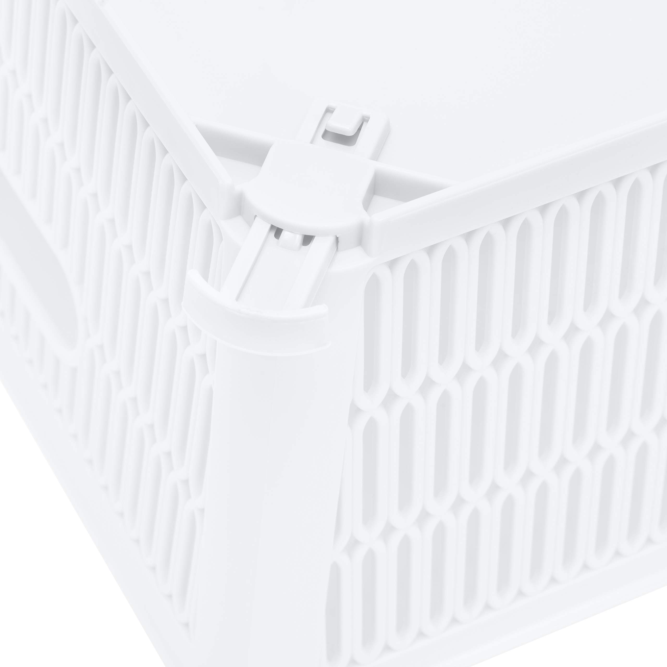 Simplify 4-Pack Large Slide 2 Stack It Tote Baskets - White Storage Bins with Stackable Design for Bathroom, Pantry, Office, Playroom & Craft Organization (KIT-25930-WHITE-4PK) | Perfect for Home Storage, Closet Organizers & Kids Toy Containers