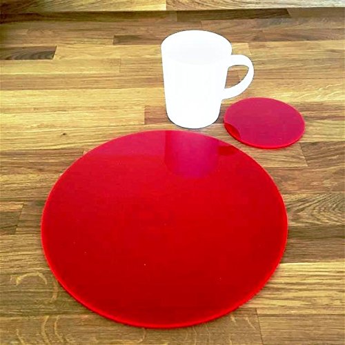 Red Round Placemat and Coaster Set - 6 Piece Table Setting for Dining, Kitchen, and Party Decor | Non-Slip Heat Resistant Mats