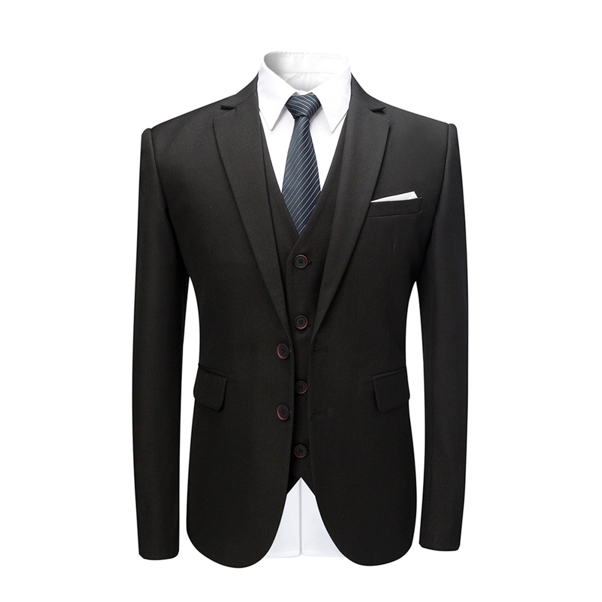 Black 3 Piece Slim Fit Two Button Suit for Men - Formal Business Attire & Wedding Outfit | Perfect for Office, Interviews & Special Occasions