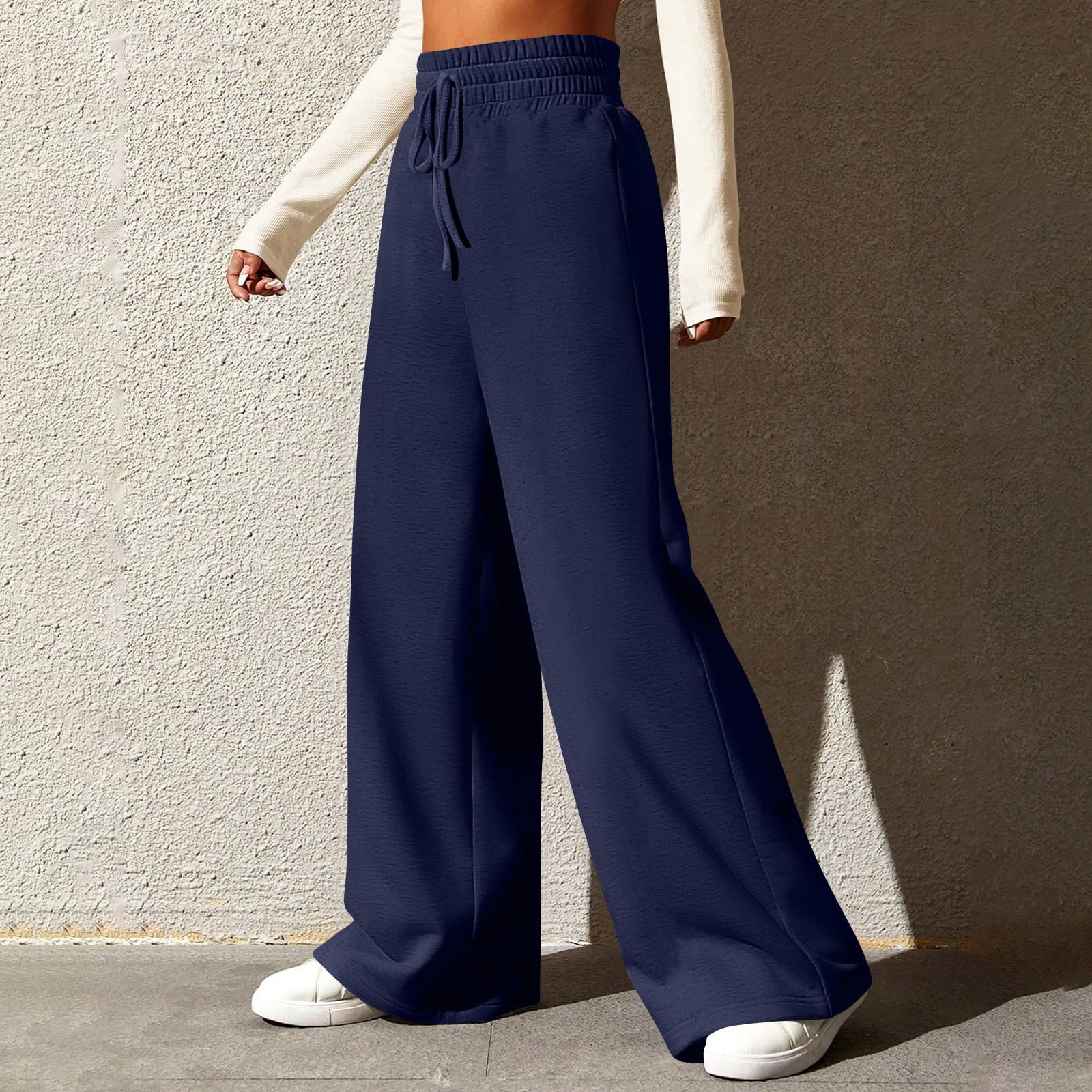 Women's Wide Leg Sweatpants - Winter Baggy Straight Leg Lounge Pants with Pockets, Plus Size Drawstring Flare Joggers for Yoga, Running & Casual Wear