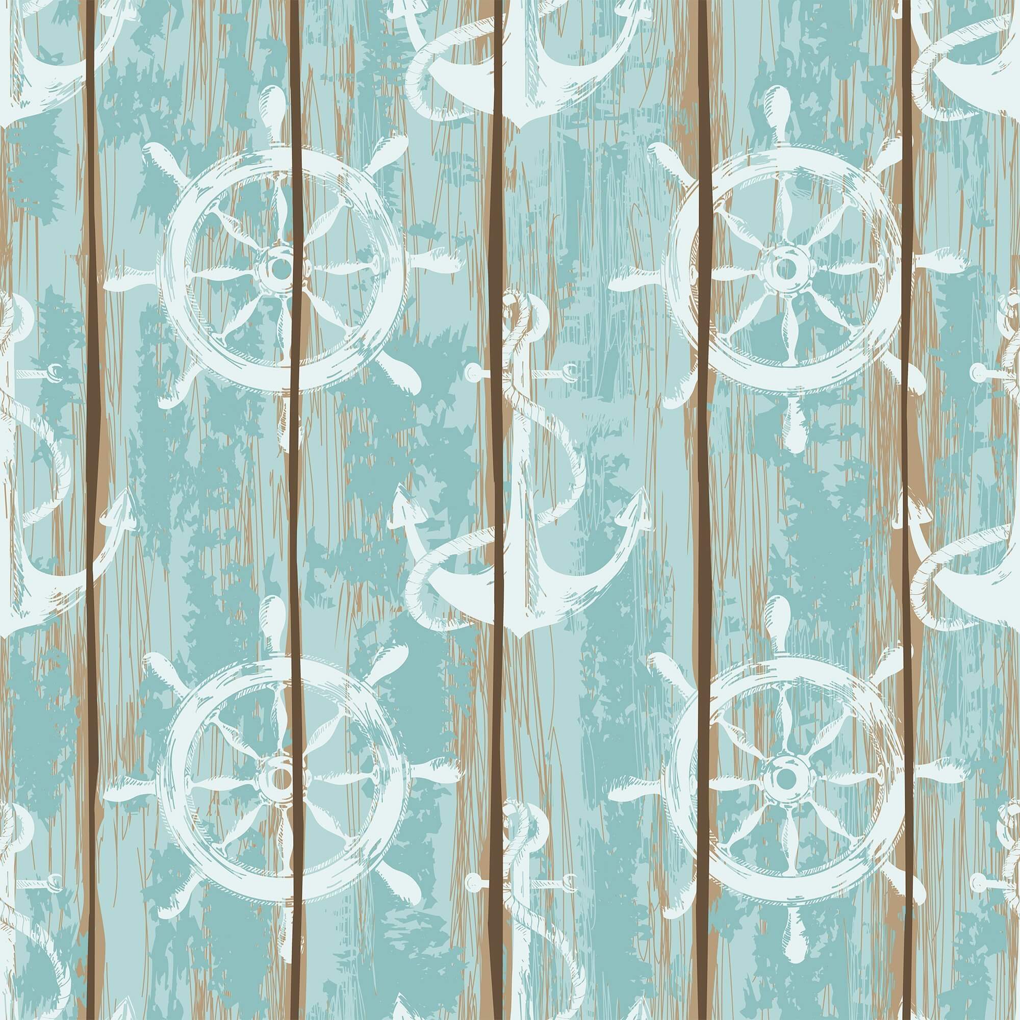 Brown and Teal Faux Nautical Peel and Stick Removable Wallpaper 8829 - Self-Adhesive Decorative Wall Covering for Bedroom, Bathroom, Nursery & Home Office