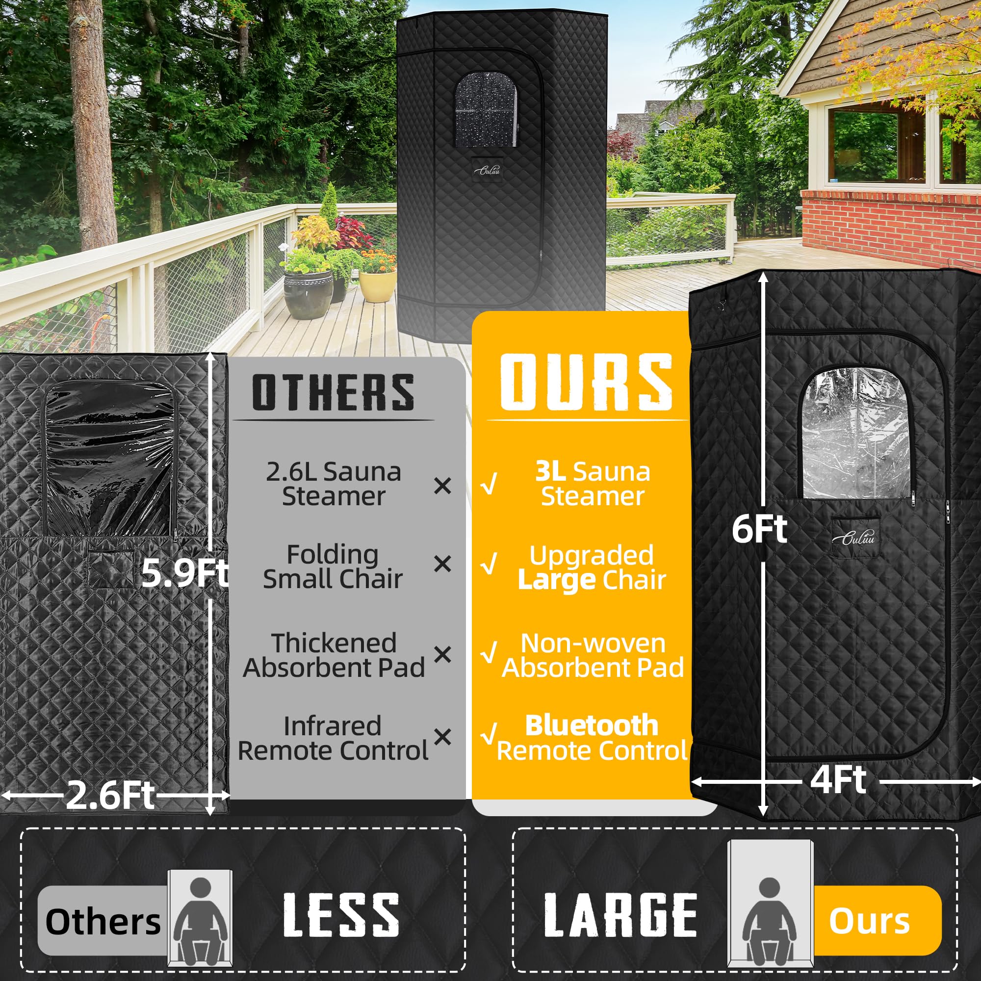 XL Portable Sauna Box with 4L Steamer - 1400W Home Spa Sauna with Big Chair & Remote Control - Personal Steam Sauna for Relaxation & Detox - Perfect for Home Wellness & Post-Workout Recovery (Black)