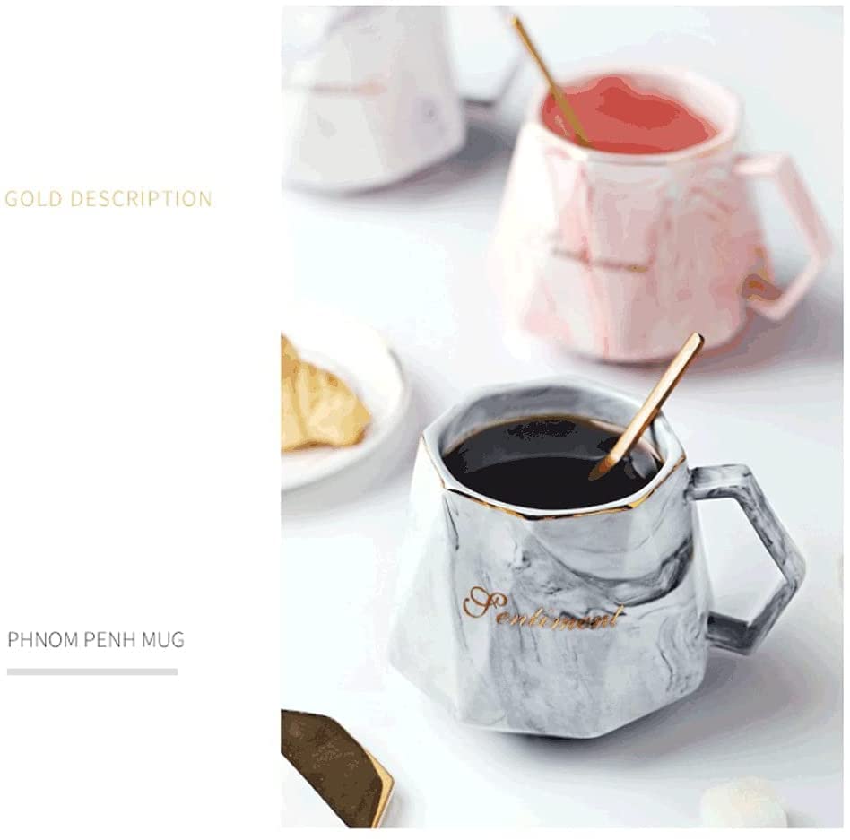 Premium Marbled Ceramic Coffee Mug Set - 400ML Large Reusable Drink Cup with Spoon for Coffee, Tea, Milk & Juice | Durable & Stylish for Home, Office & Gifts | Dishwasher Safe & Eco-Friendly