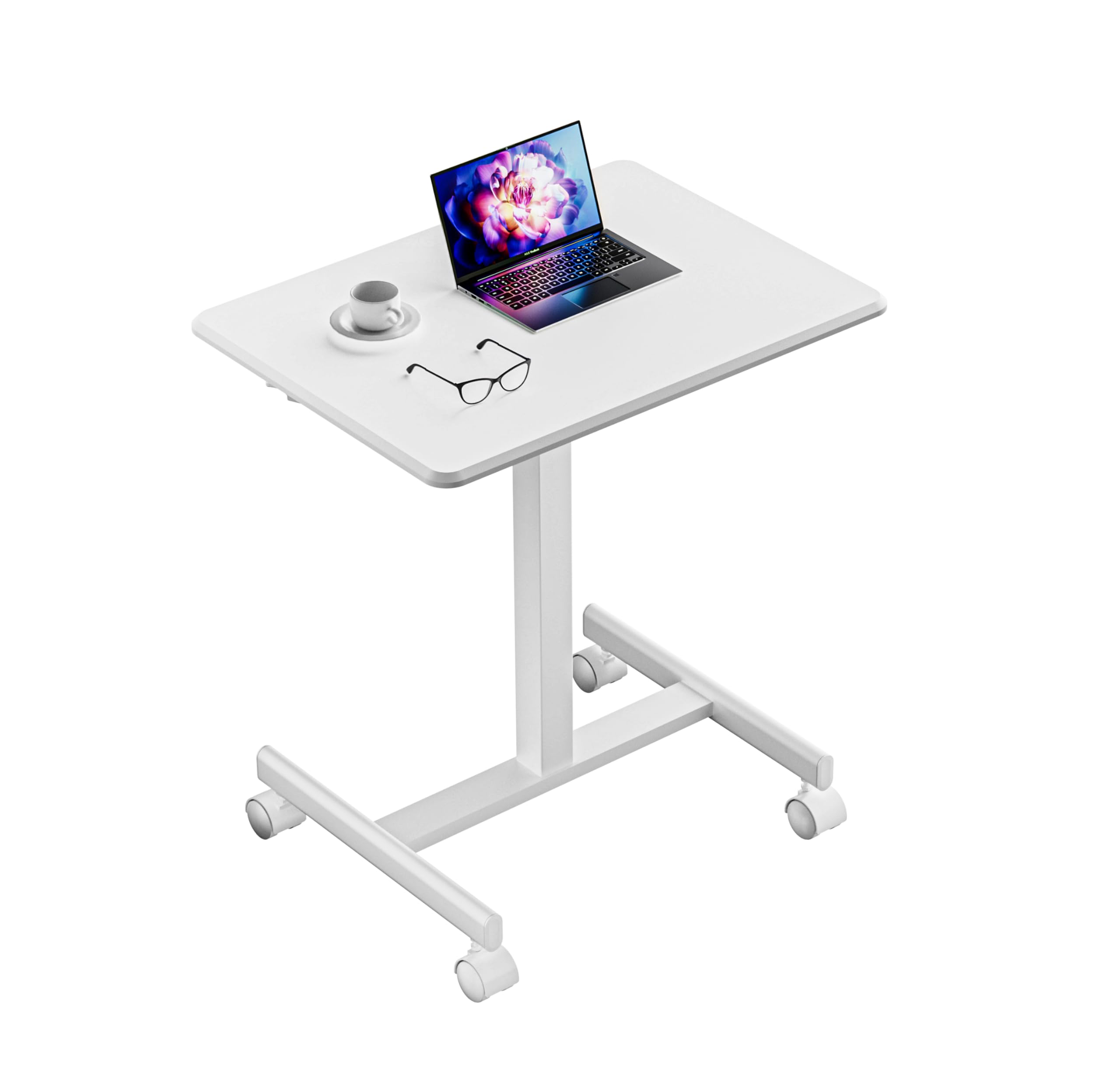 Adjustable Height Mobile Standing Desk with Lockable Wheels & Hook - Portable Rolling Laptop Desk for Home Office & Hospital Use - Perfect for Sit-Stand Workstations, Telemedicine Carts & Mobile Workstations