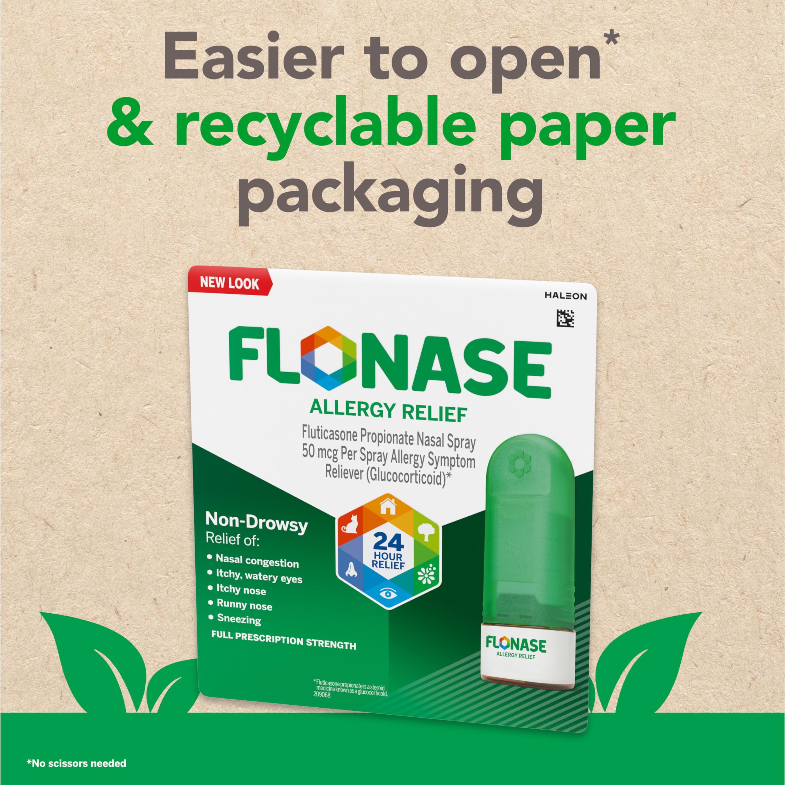 Flonase 24-Hour Allergy Relief Nasal Spray - Non-Drowsy Multi-Symptom Allergy Treatment with 72 Sprays & Bonus Tissues Pack | For Seasonal Allergies, Hay Fever & Indoor Allergens Relief