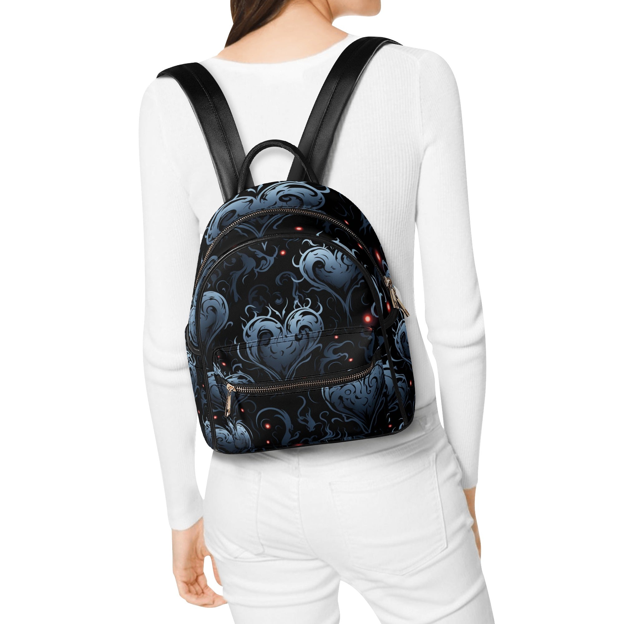 Gothic Blue Heart Casual Backpack for Women & Teens - Stylish Laptop School Bag for College, Travel & Everyday Use
