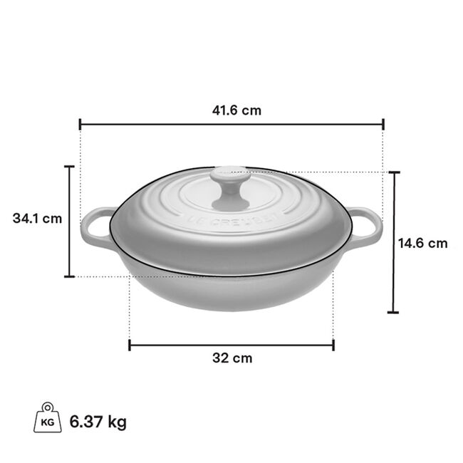 Le Creuset 4.7 Quart Enameled Cast Iron Braiser with Lid - Oyster Color - Perfect for Searing, Braising & Slow Cooking in Oven or Stovetop