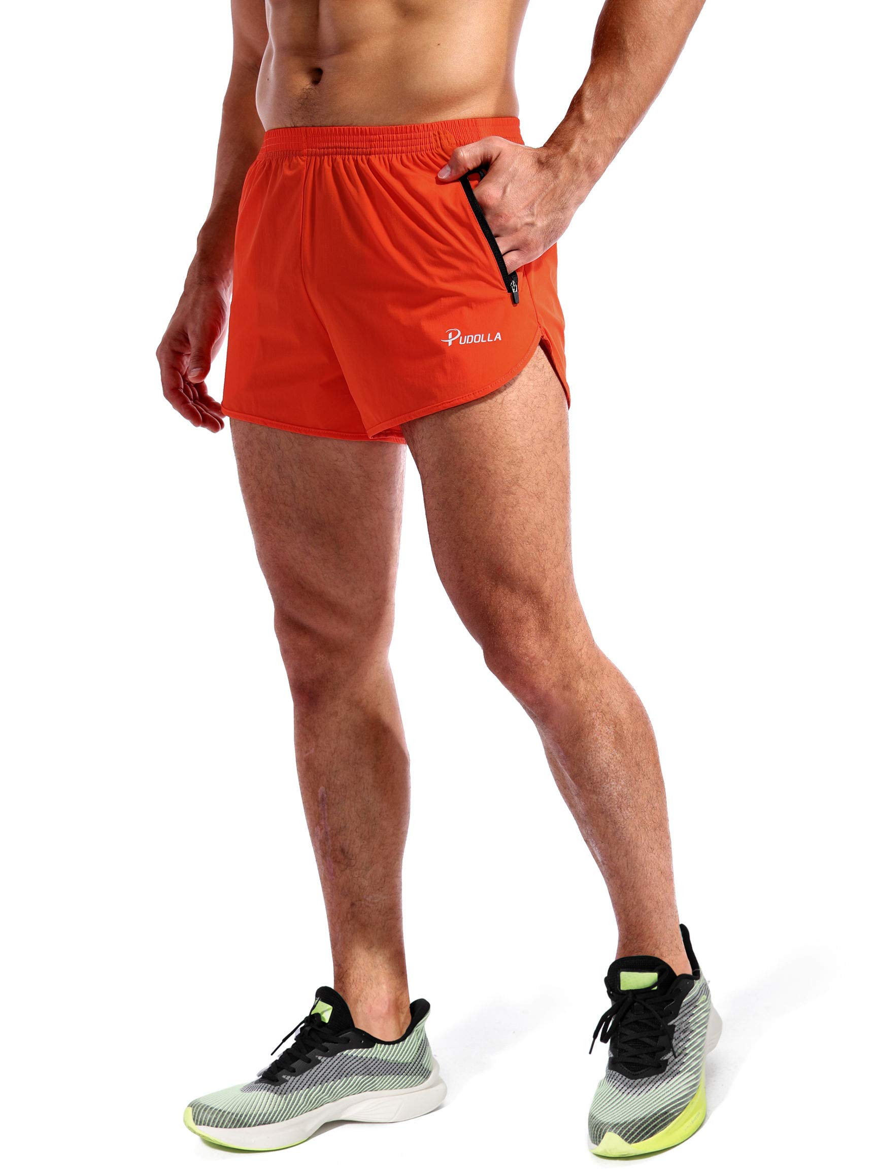 **Pudolla Men's 3 Inch Running Shorts - Quick Dry Gym Workout Shorts with Zipper Pockets for Athletic Training & Outdoor Sports**