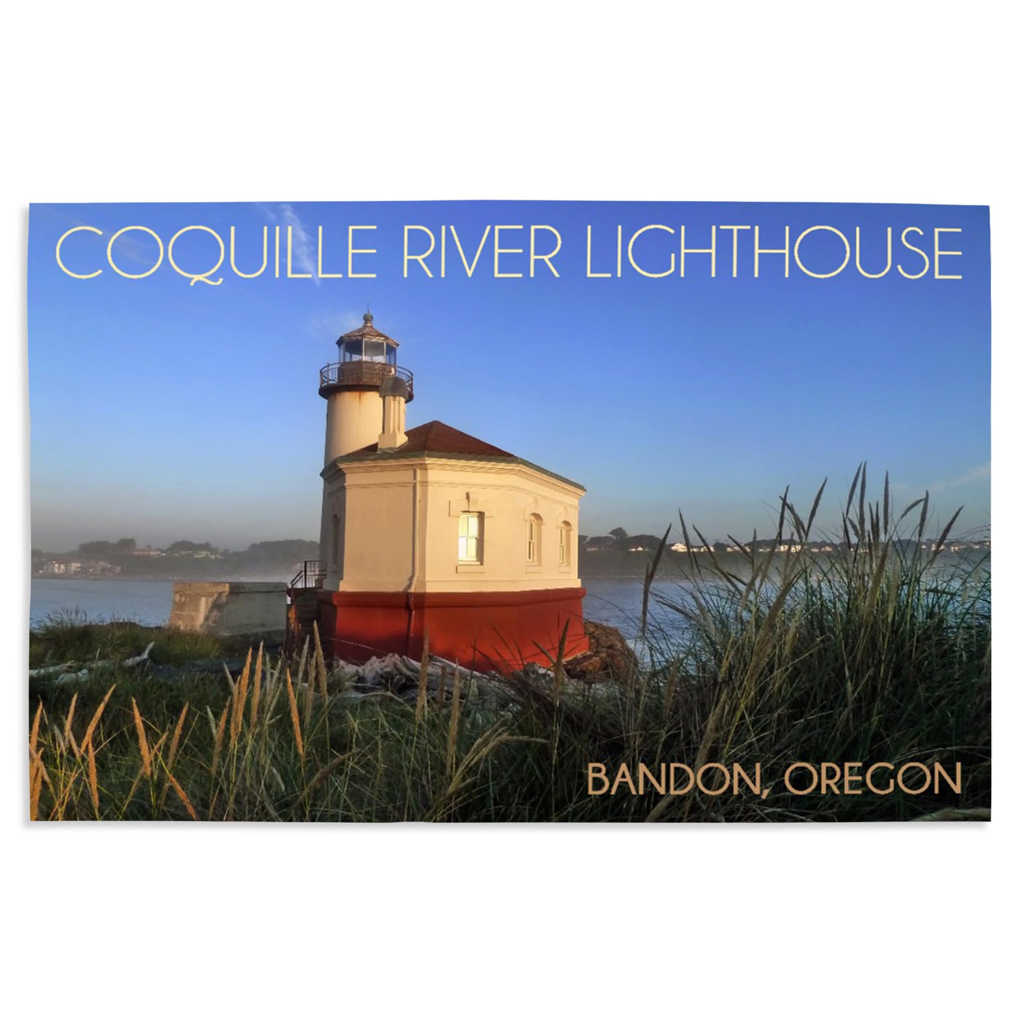 Lantern Press 16x24 Inch Giclee Art Print - Bandon Oregon Coastal Landscape with Coquille River Lighthouse - Wall Decor for Living Room, Bedroom or Office