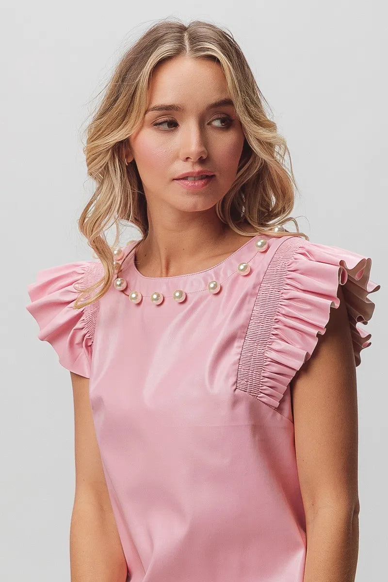 BiBi Leather Smocked Ruffled Top - Women's Fashion Blouse for Casual & Party Wear | Perfect for Date Nights, Office Outfits & Special Occasions
