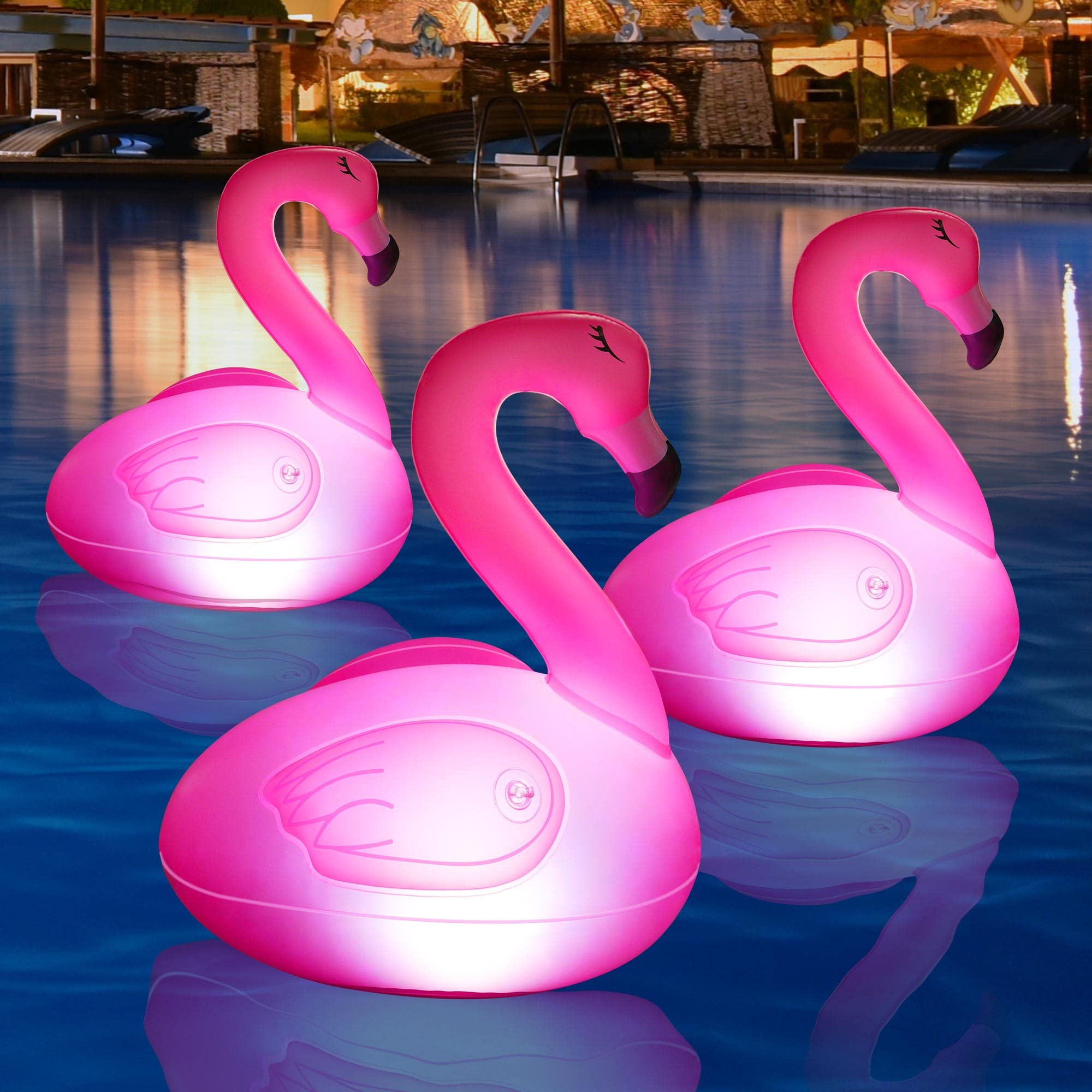 Solar Flamingo Pool Lights 3 Pack - Waterproof Floating LED Lights for Swimming Pools, Outdoor Decor | Glow in The Dark Solar Powered Flamingo Lights for Garden, Patio, Backyard Parties & Nighttime Pool Decorations
