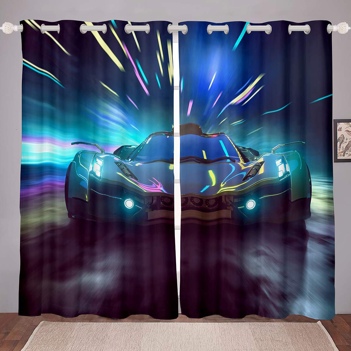 Erosebridal Racing Car Window Curtains - 52x96 Inch 2 Panels for Boys Room Decor, Kids Bedroom, Gaming Room & Man Cave - High-Speed Car Theme Drapes for Racing Fans, Young Men Gifts & Extreme Sports Enthusiasts - Perfect for Bedrooms, Game Rooms and Themed Party Decorations