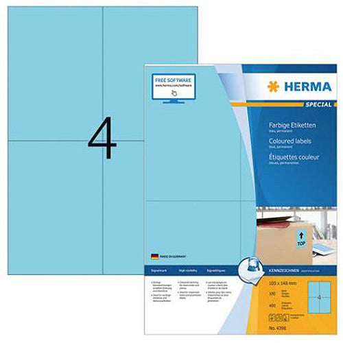 Colored A4 Labels 105x148mm - Blue Permanent Adhesive Stickers for Office, School & Home Organization (4398)
