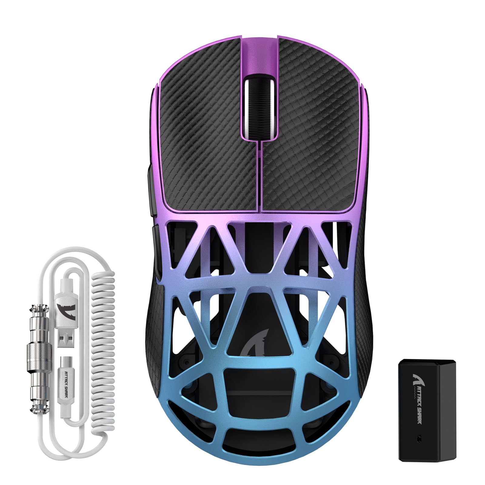 Attack Shark R2PRO 45g Ultra-Light Magnesium Alloy Gaming Mouse - PAW3950 Sensor, 42000 DPI, 8000Hz Polling Rate, 2.4G/BT/Wired, Programmable Buttons with Coiled Cable for PC & Mac (Purple) - Perfect for FPS, MOBA & Esports Gaming