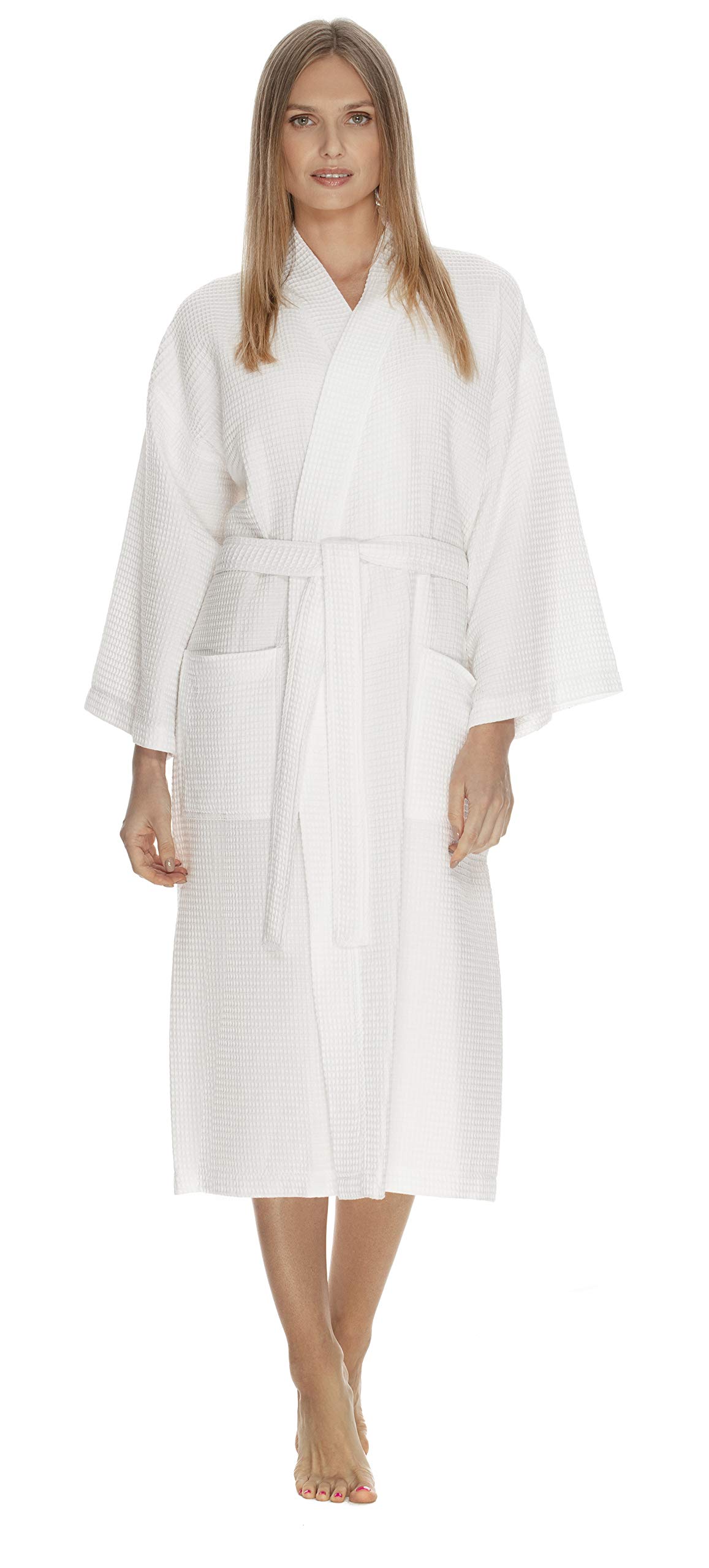 BOCA TERRY Women's Waffle Knit Robe - Soft Long Cotton Kimono Bathrobe for Spa, Hotel & Home Relaxation | Cozy Loungewear for Morning Coffee & Self-Care Moments