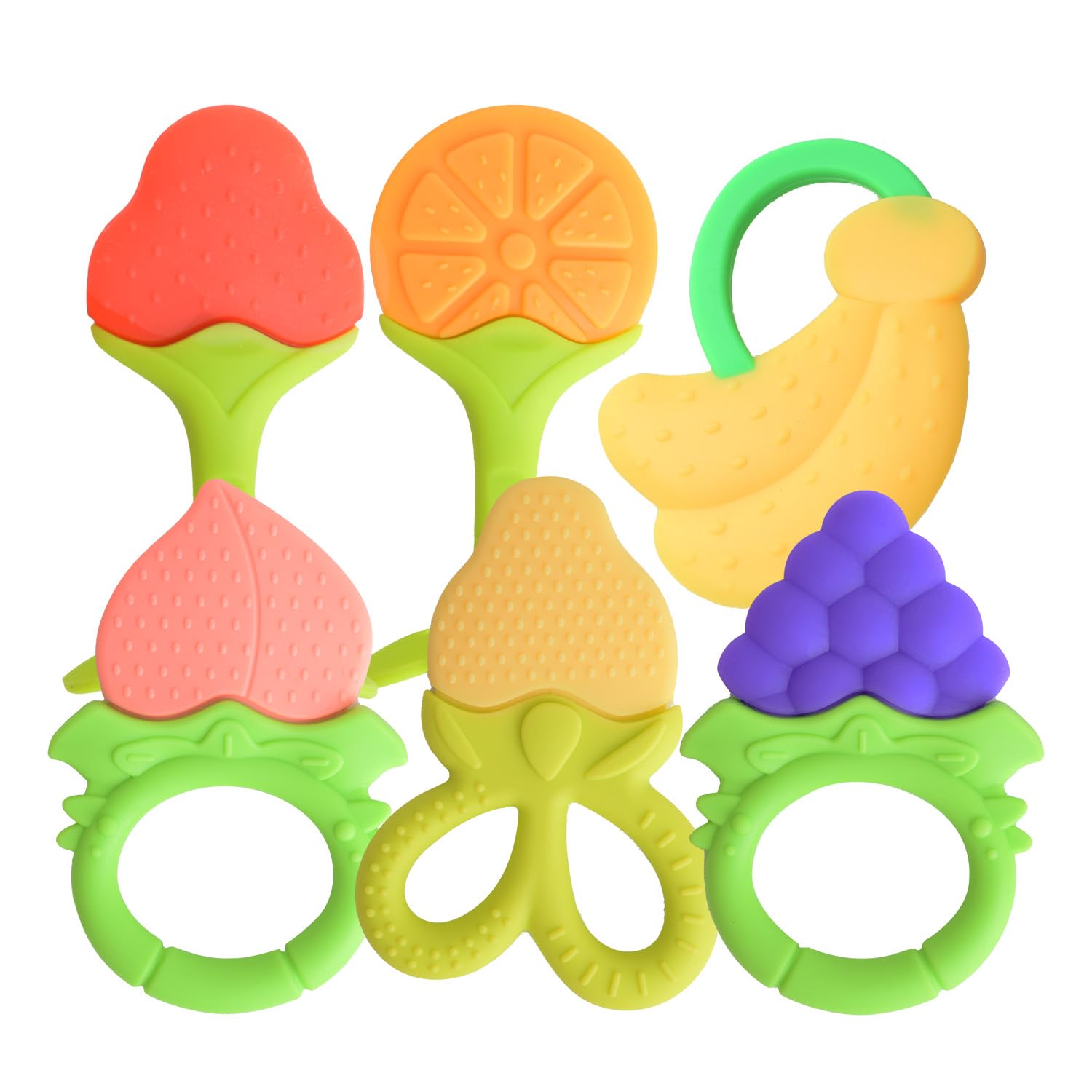 6 PCS BPA-Free Silicone Baby Teething Toys | Freezer Safe Organic Infant Teethers | Soft & Textured for Natural Brain Development | Perfect for Soothing Sore Gums & Early Learning Playtime