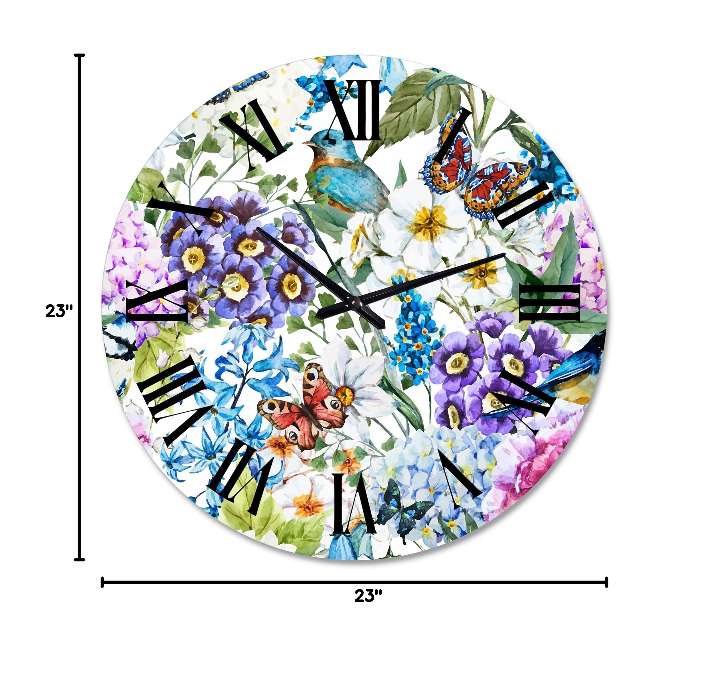 Vibrant Wild Spring Leaves & Wildflowers XII - Large Modern Wall Clock for Home & Office Decor | Floral Botanical Design | Living Room, Bedroom, Kitchen Wall Art