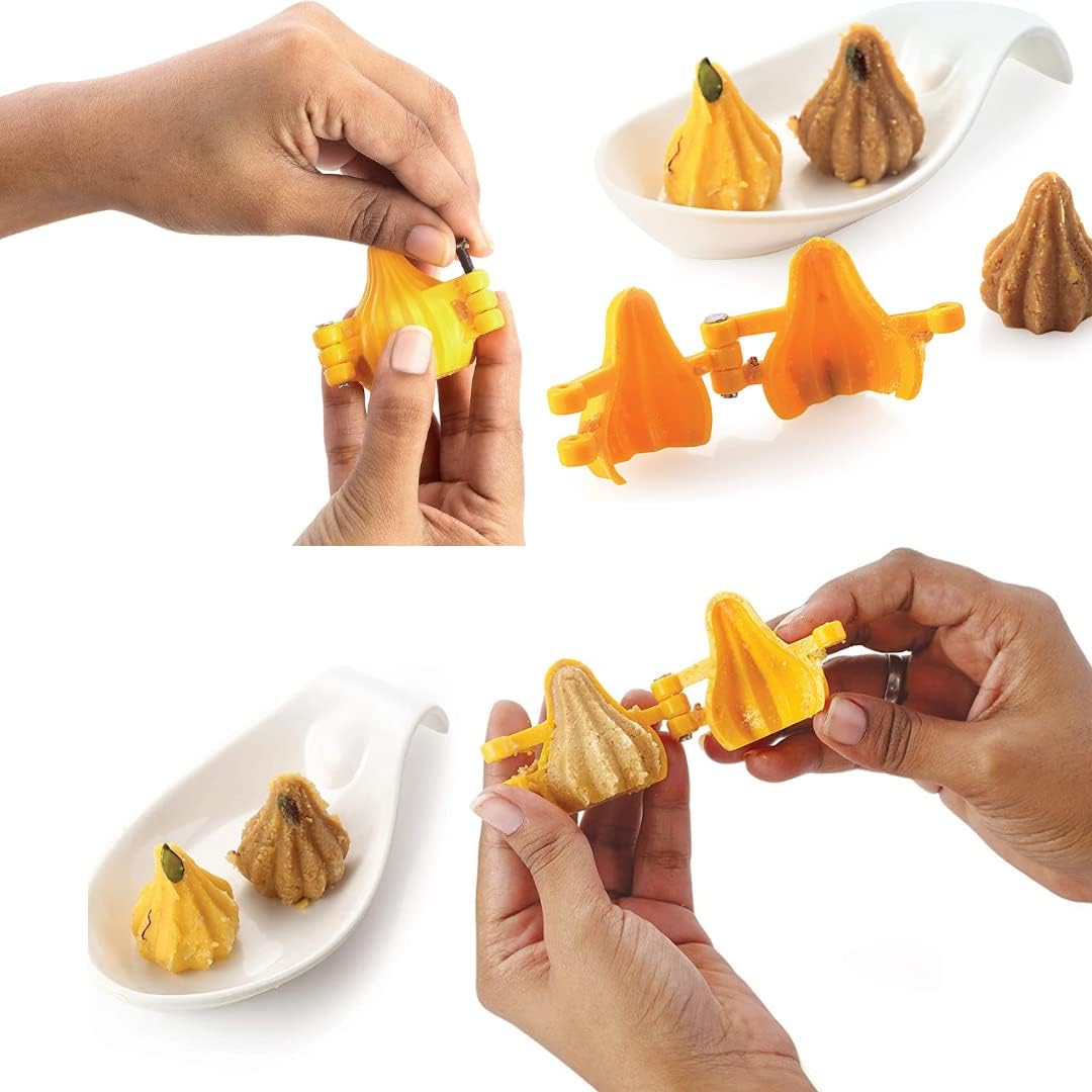 LEGACYCART 8-Piece Plastic Modak Maker Set - Food Grade Sacha Modak Mould for Chocolate & Mithai - Includes Key & Filling Sancha - Perfect for Indian Sweets, Festivals & Home Baking