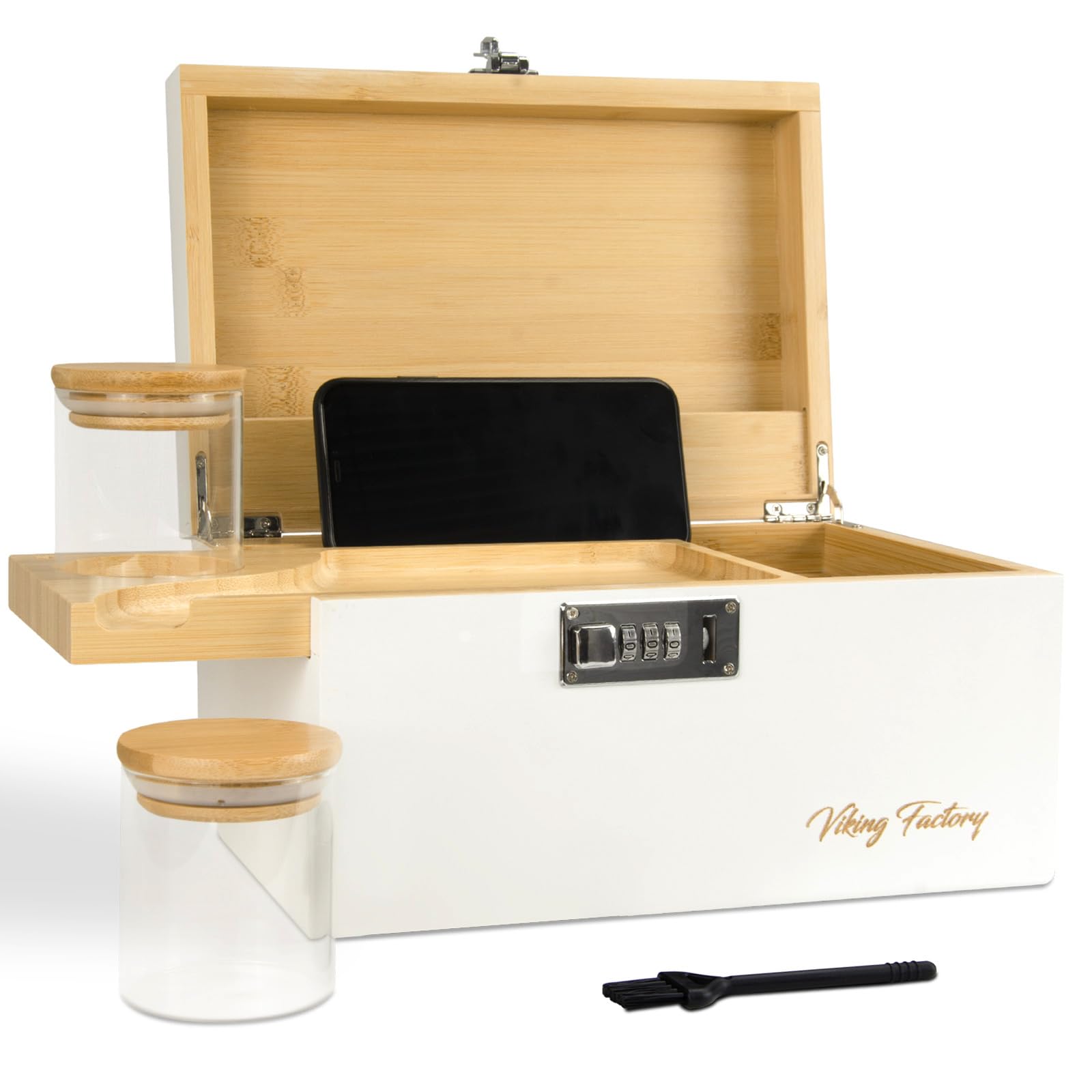 Extra Large Bamboo Gift Box with Combination Lock - Home & Office Storage Organizer for Jewelry, Keepsakes & Essentials | Decorative White Storage Box for Bedroom, Closet & Office Organization