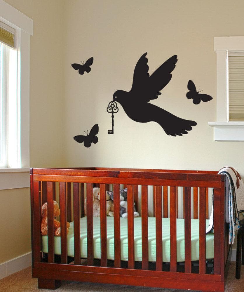 Vinyl Wall Decal Sticker - Elegant Dove with Key Design #1435 | Home Decor, Nursery, Bedroom & Office Wall Art | Easy Peel & Stick Removable Decoration