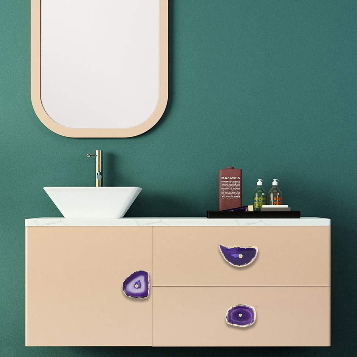 Purple Agate Knobs for Drawers - Gold Plated Edge - Pack of 4 - Elegant Home Decor