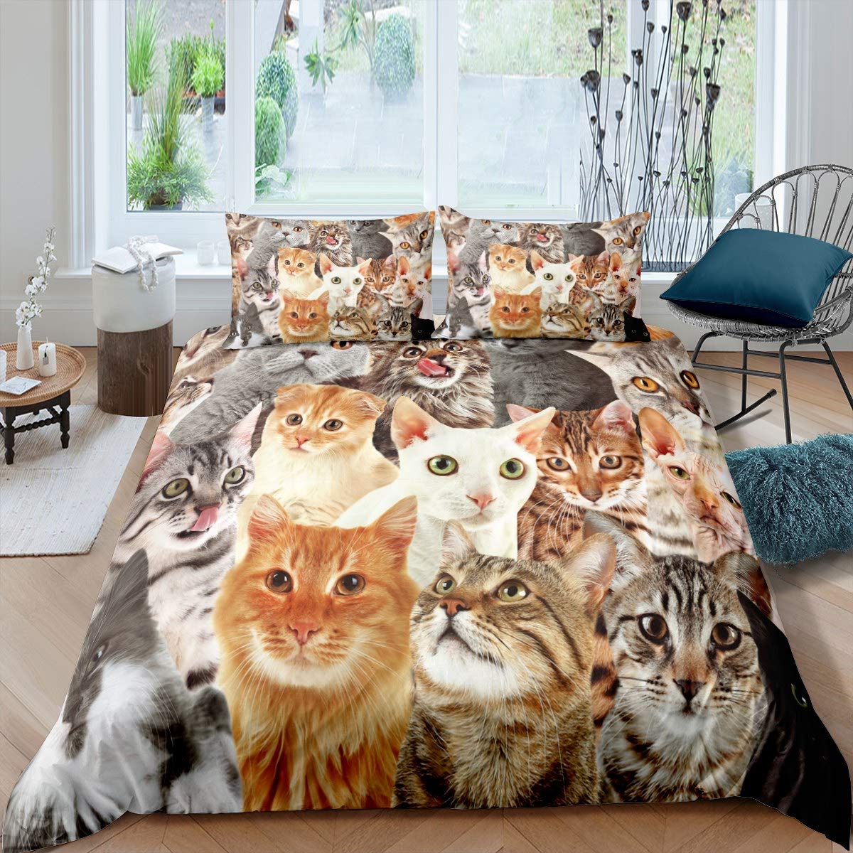 Feelyou Cat Comforter Cover Set - Cute Kitten Pattern Duvet Cover with 2 Pillow Shams - Soft Lightweight Bedding for Women & Kids - Perfect for Cat Lover Gifts and Cozy Bedroom Decor - Ideal for Kids' Rooms, Guest Bedrooms, and Cat-Themed Home Decor