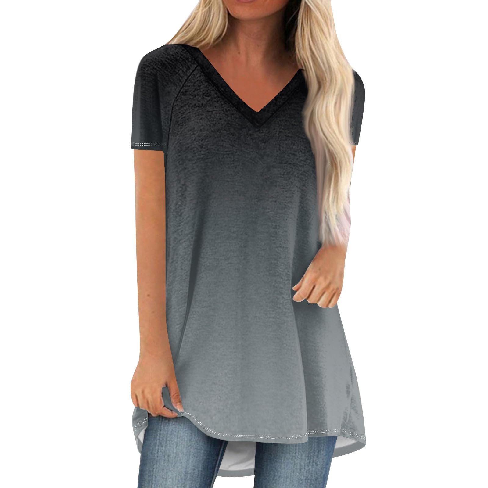 YUTANRAL Women's Oversized V-Neck Short Sleeve T-Shirts - Summer 2024 Fashion Casual Loose Fit Plus Size Basic Tees for Everyday Wear, Beach Outings & Lounge Comfort