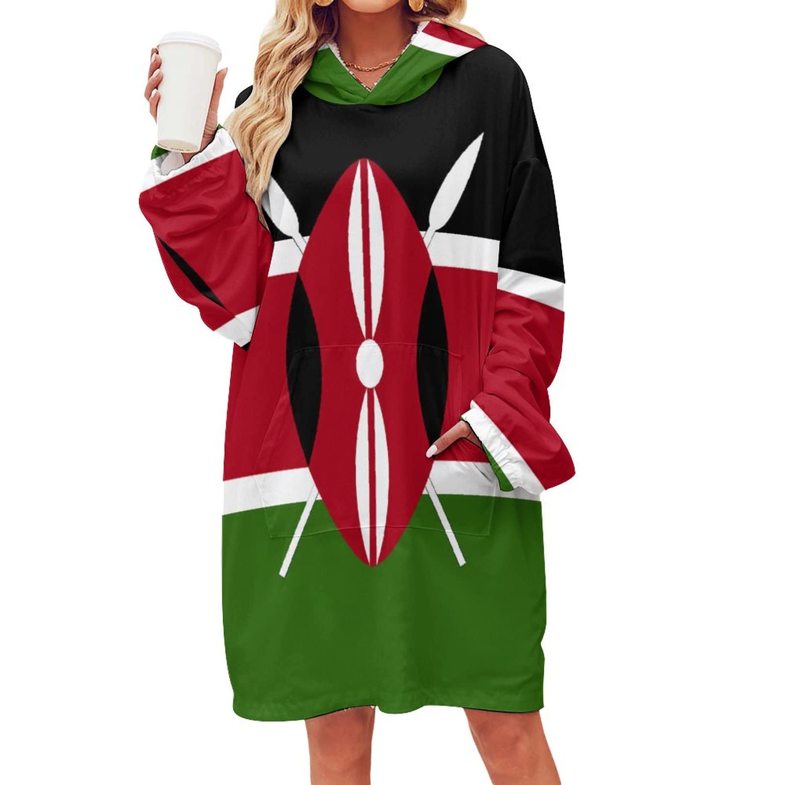 **Kenya Flag Oversized Hoodie Blanket - Soft Cozy Wearable Sweatshirt for Women | Lounge, Travel & Outdoor Comfort**