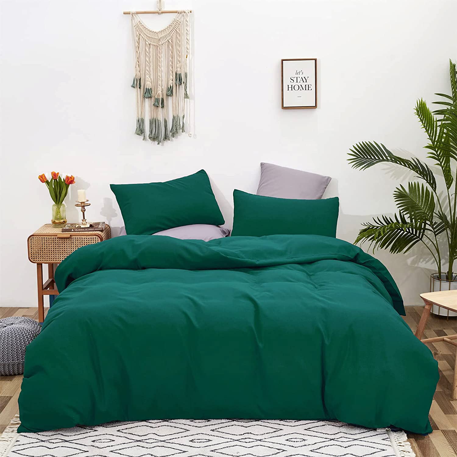 Pureant Emerald Green Comforter Set King Size - 100% Cotton Dark Green Bedding for Women & Men | Modern Cozy Forest Green Quilted Comforter - Soft & Durable Luxury Bedding for Adults & Teens | Perfect for Master Bedrooms, Guest Rooms & Dorm Decor