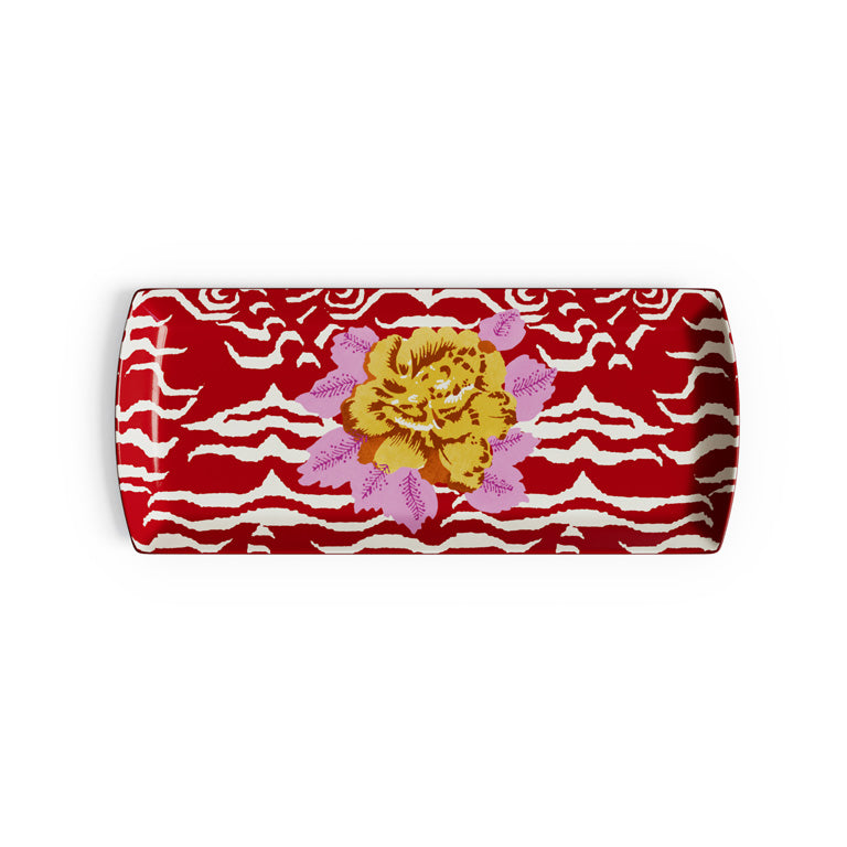 Authentic Indian Tiger Platter - Vibrant Red Ceramic Serving Dish for Indian Cuisine, Perfect for Dinner Parties & Festive Gatherings