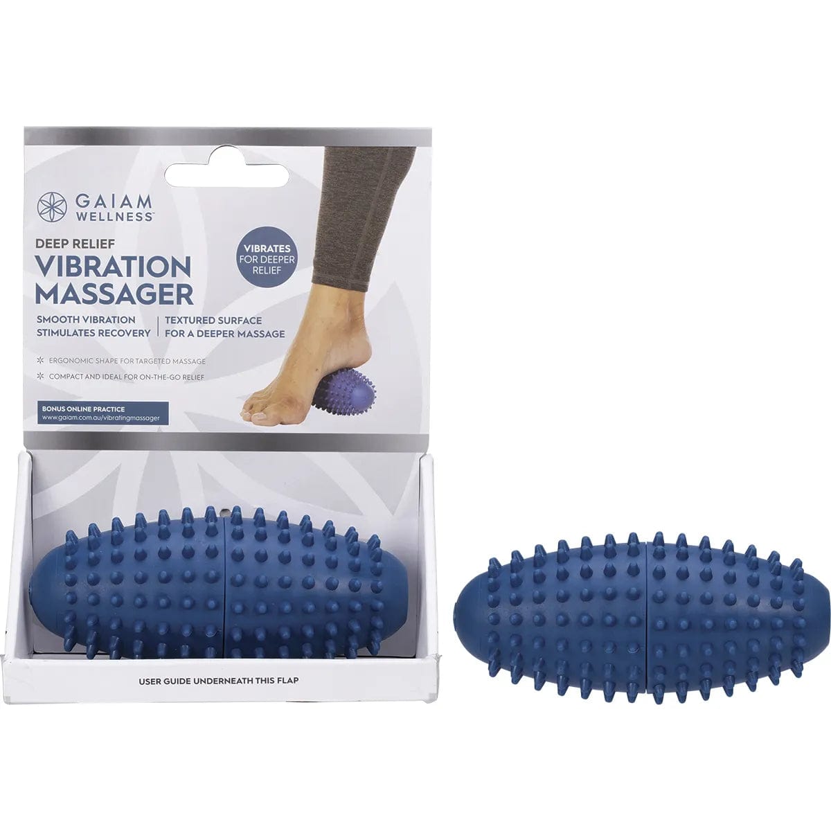 GAIAM Deep Relief Vibration Massager for Back Pain & Muscle Relaxation - Portable Handheld Massage Device for Home, Office & Travel Use