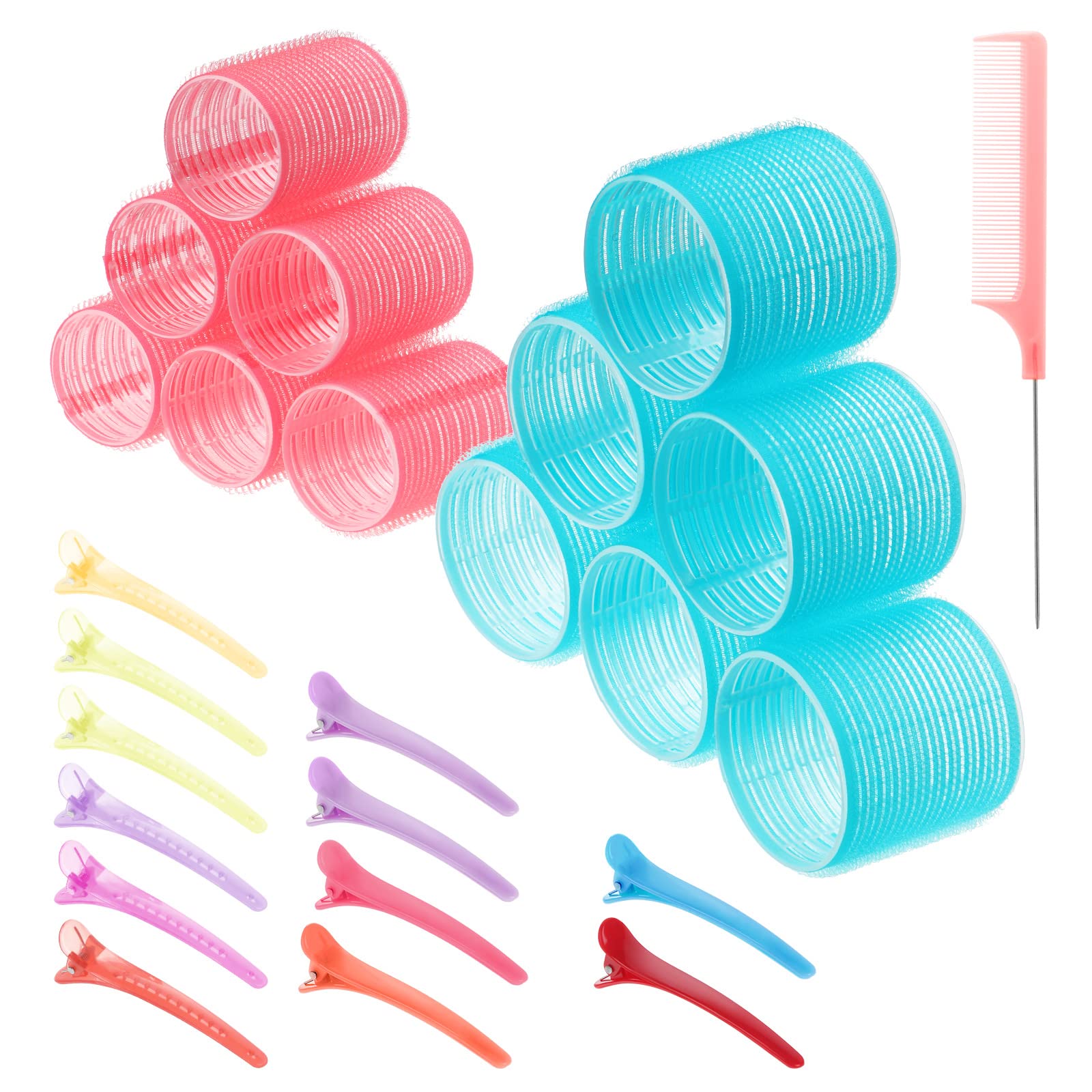 Heatless Hair Roller Set with Self-Grip, Colored Comb & Clips - No Heat Curlers for Long & Short Hair - Perfect for Overnight Styling, Beach Waves & Salon-Quality Volume at Home