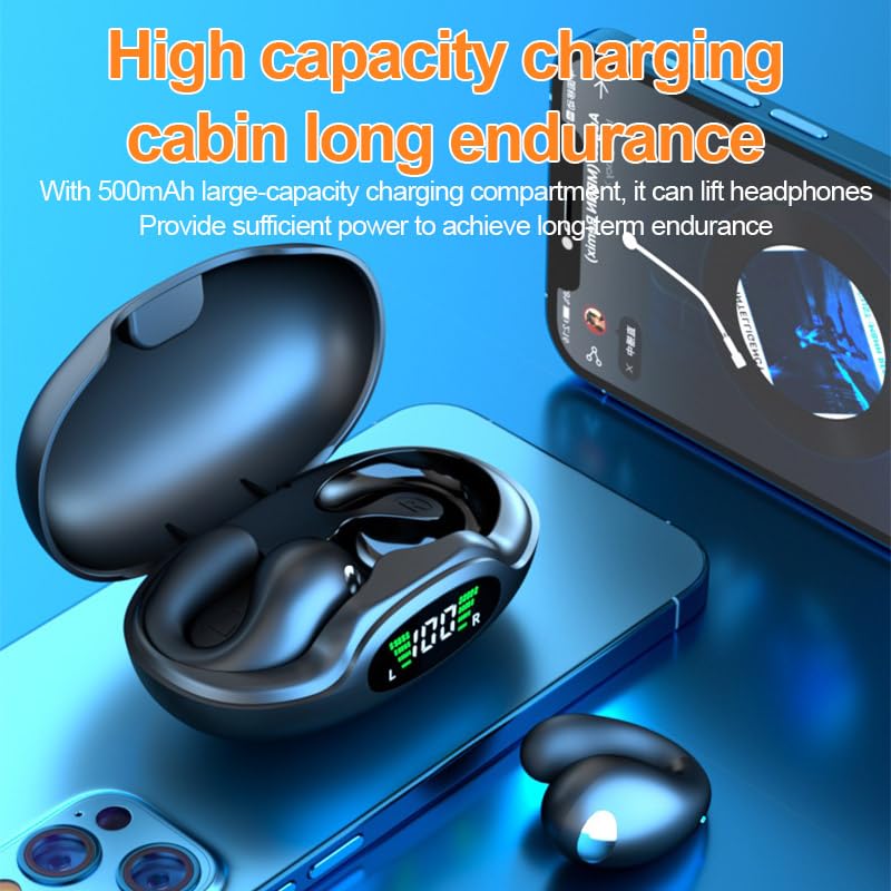 Clip On Bluetooth 5.3 Wireless Earbuds - Open Ear Headphones with 30H Playtime, Digital Display Charging Case, Noise Canceling & IPX7 Waterproof - Perfect for Running, Walking, Gym & Outdoor Sports