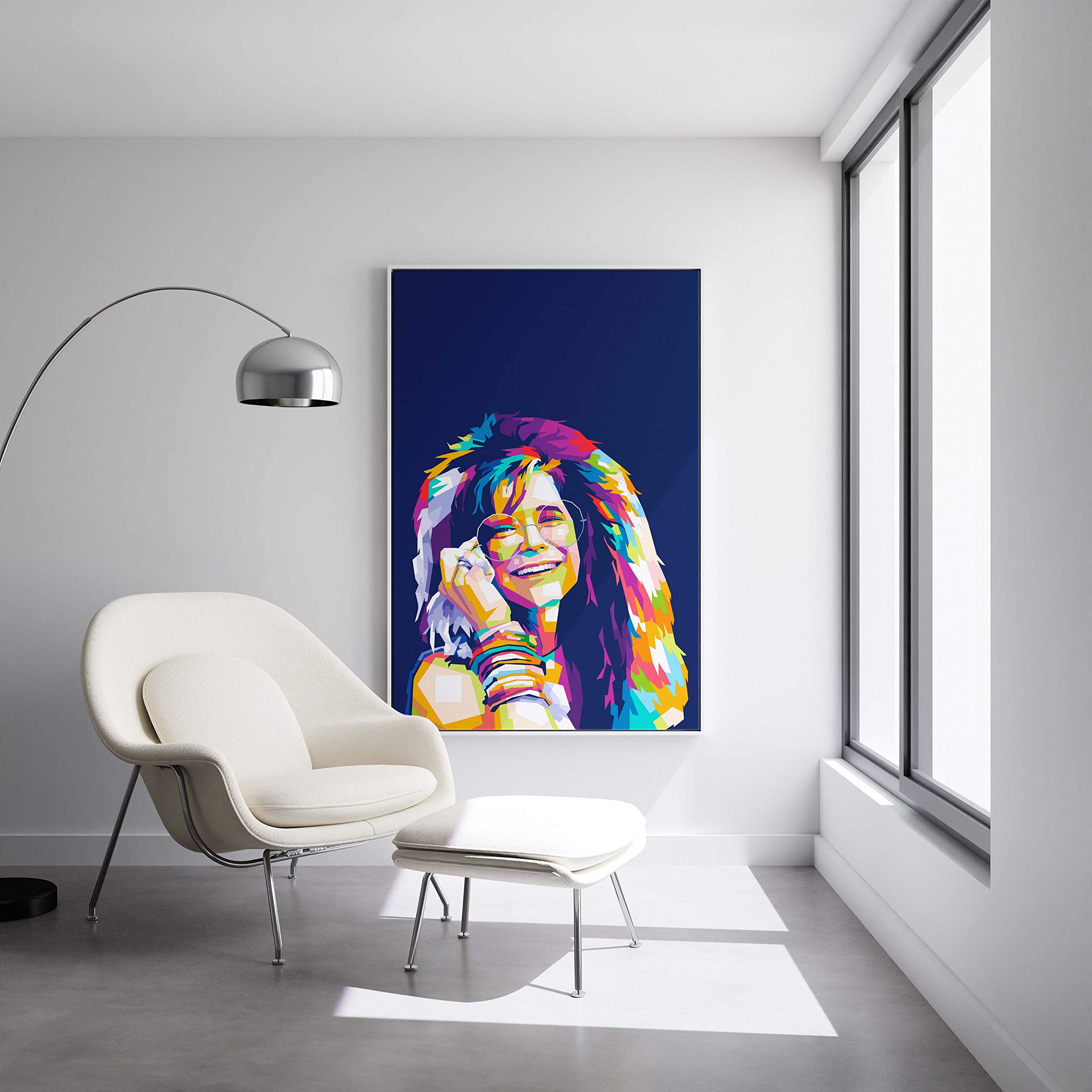 Janis Joplin Framed Pop Art Canvas - 24x24 Inch Ready to Hang Wall Decor, Stretcher Bars Only - Perfect for Living Room, Bedroom & Music Studio Decor