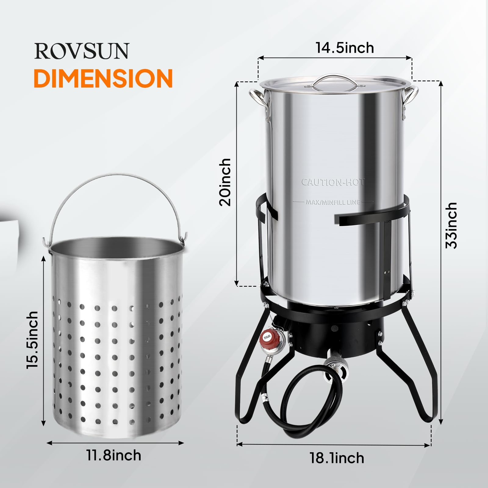 ROVSUN 50QT Outdoor Propane Turkey Fryer Kit - Stainless Steel Boiler with Steamer Basket, 54,000 BTU Gas Burner - Perfect for Deep Frying Turkey, Seafood Boil, Crawfish & Outdoor Cooking - Includes High Pressure Regulator & Hose
