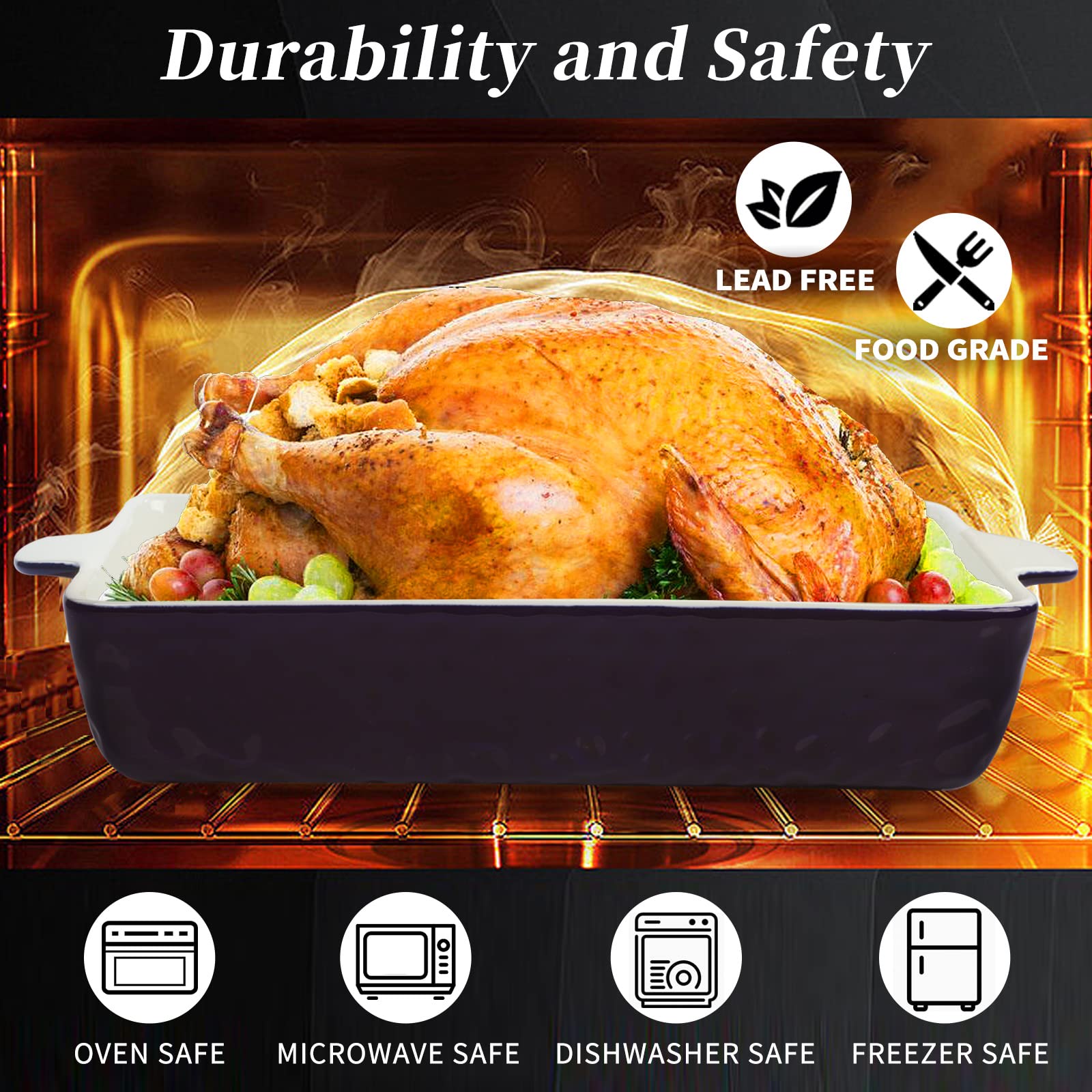 Ceramic Baking Dish Set of 3 - Oven Safe Rectangular Pans with Handles for Cooking & Baking | Perfect for Cakes, Casseroles & Daily Kitchen Use