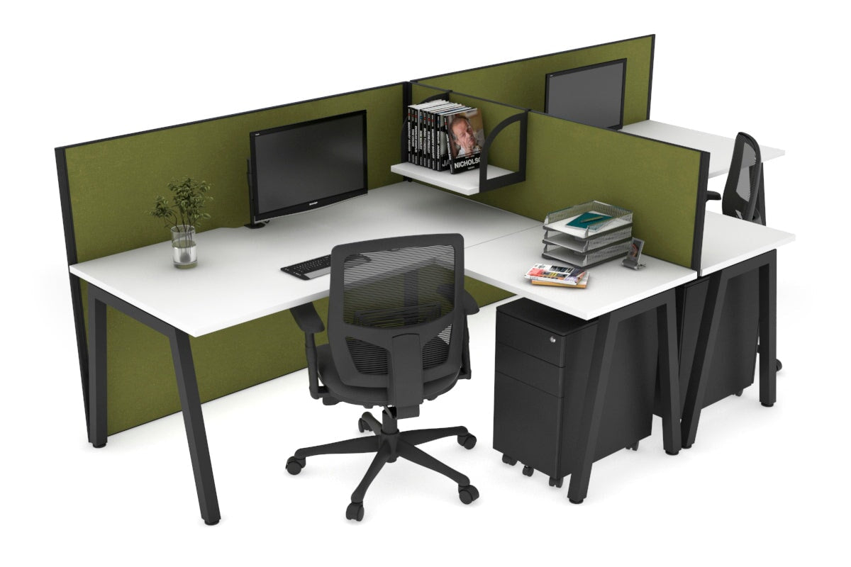 Quadro A Legs 2-Person Corner Workstation T-Configuration Desk [1400L x 1800W with Cable Management] - Perfect for Office, Home Workspace & Collaborative Environments
