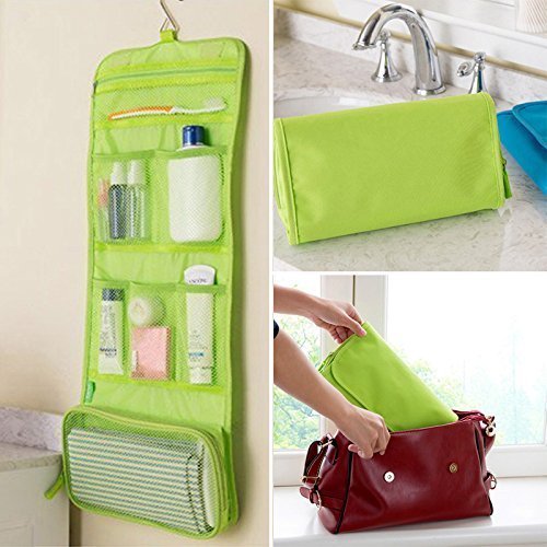 Kridix Foldable Hanging Travel Cosmetic Bag - Waterproof Makeup Organizer Case & Toiletry Pouch for Women | Perfect for Travel, Bathroom Storage & Wall Mount Dressing Kit - Multi-Purpose Utility Organizer